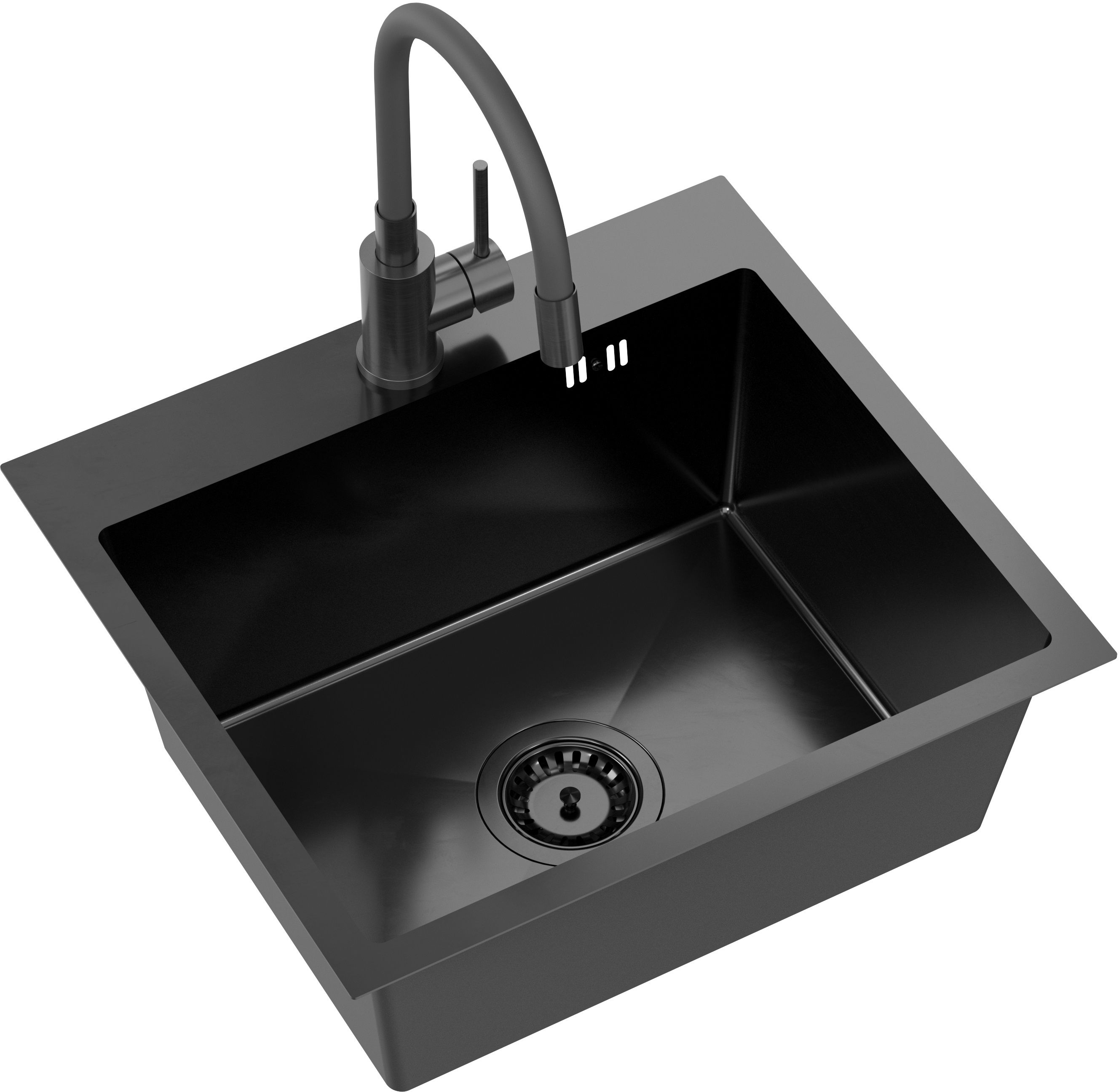 Quadron Luke 100 zlewozmywak stalowy 50x45 cm black metal z baterią kuchenną ZH5045PVDBLM_3323503PVDBLM - Wysyłka w 24h