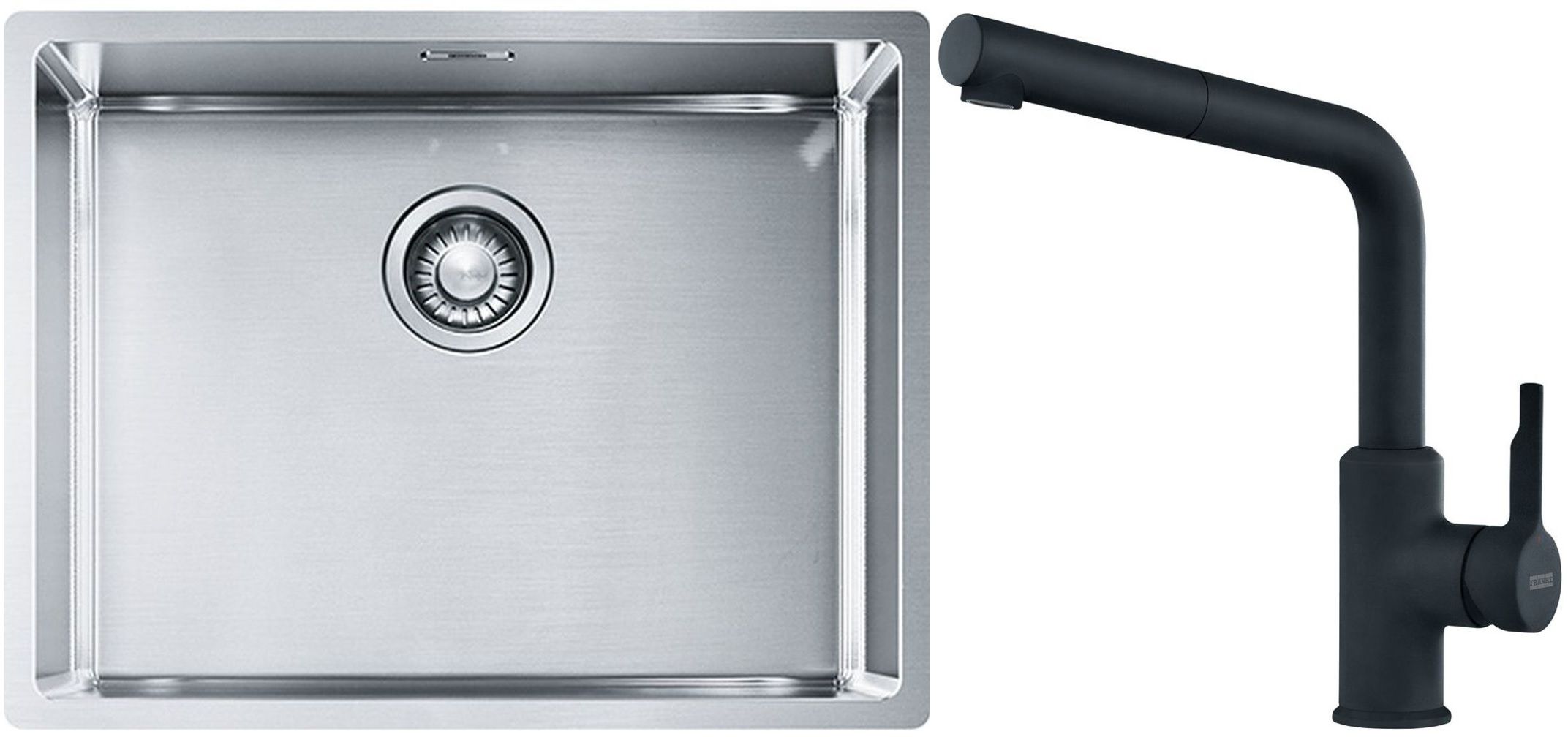 Franke Box BXX 110-54/ BXX 210-54 zlewozmywak 58x45 cm stalowy z baterią kuchenną Urban czarny mat (1270453660, 1150627523)