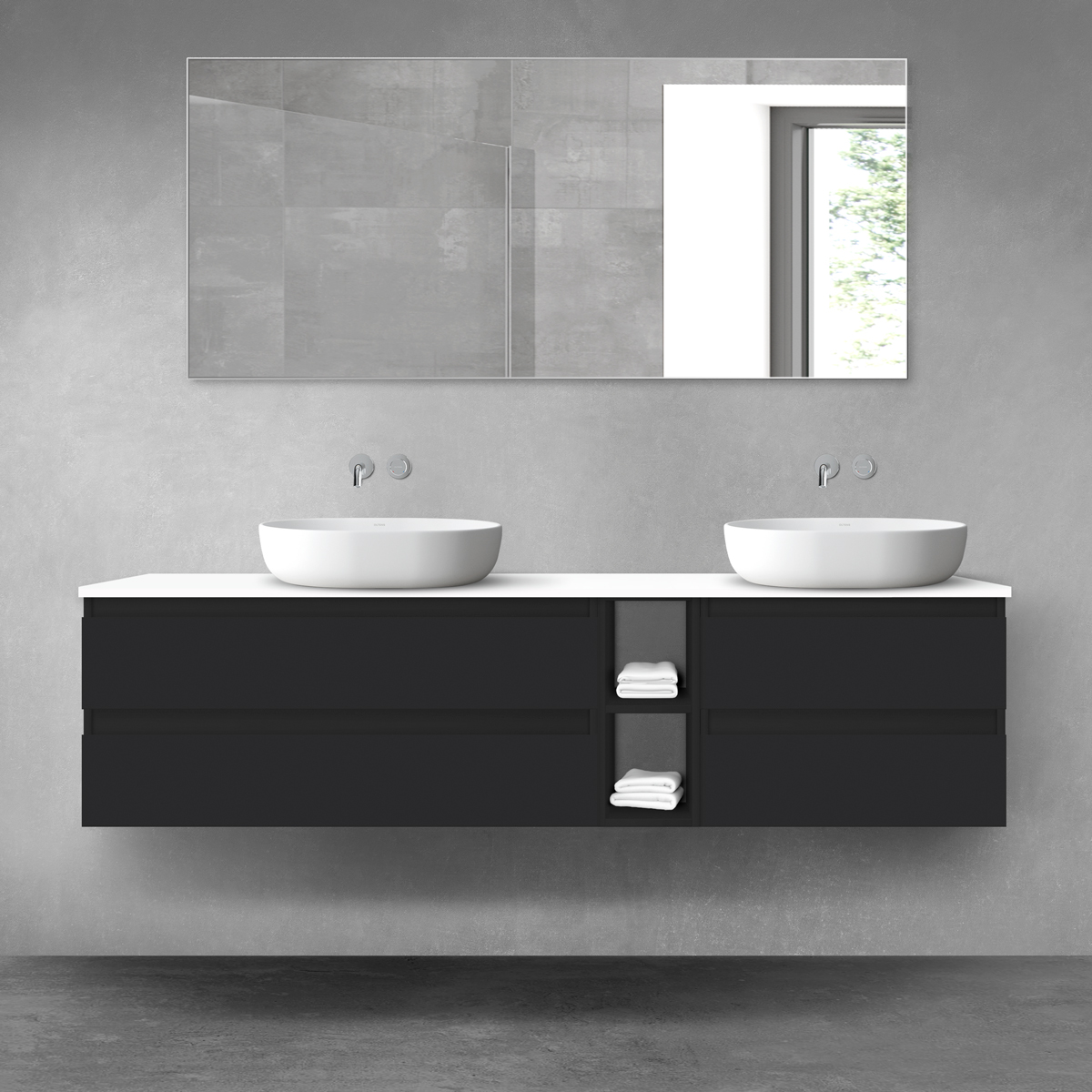Oltens Vernal zestaw mebli łazienkowych 180 cm z blatem czarny mat/biały połysk 68639300 - Wysyłka w 24h