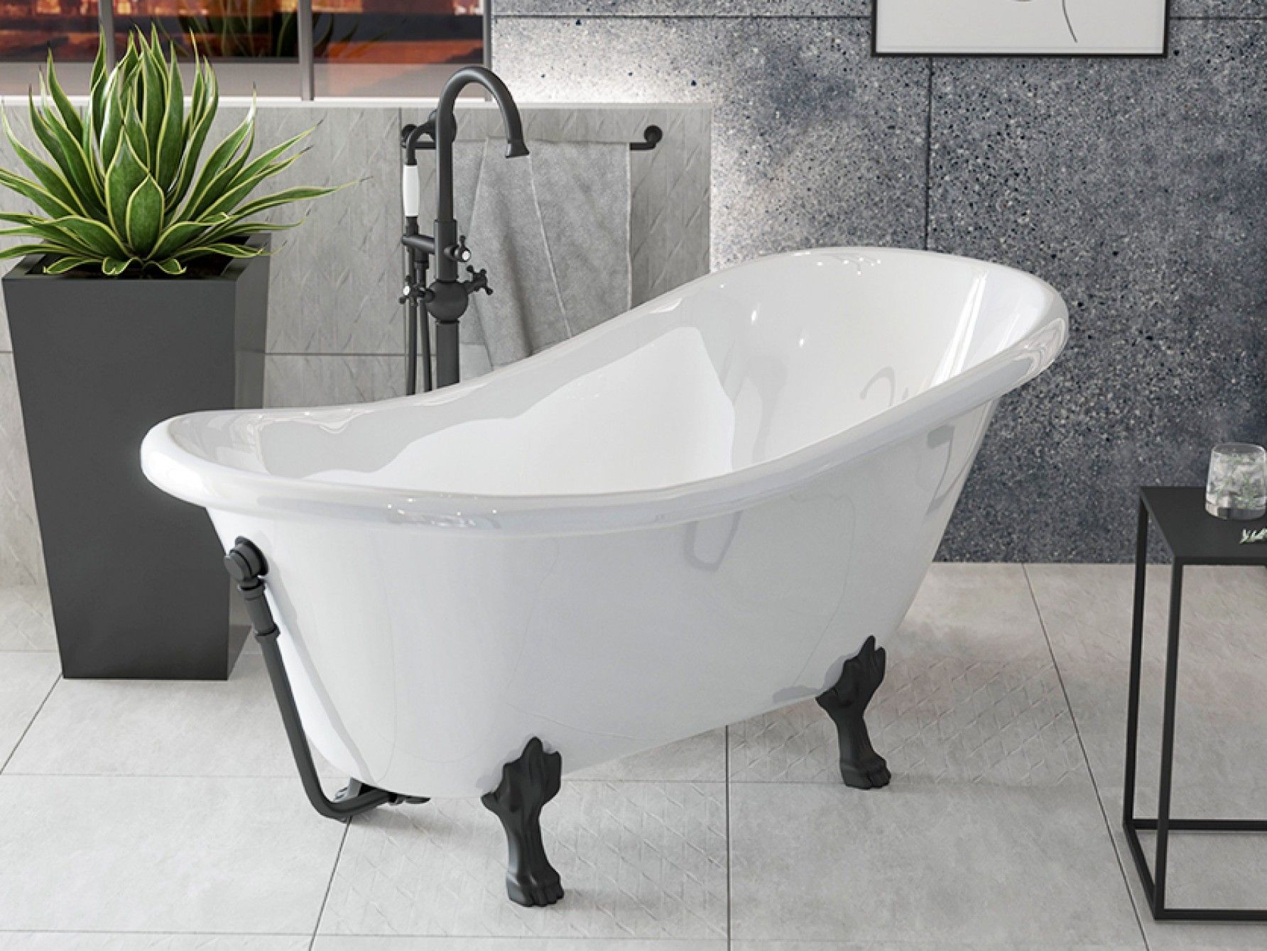 Besco Otylia wanna wolnostojąca 170x77 cm owalna biała z łapami czarny mat #WKO-170W+CZ