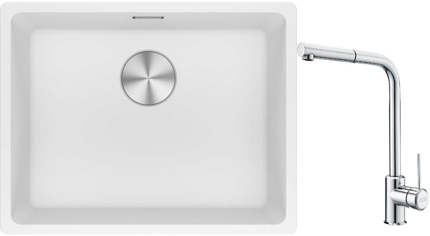 Franke Maris MRG 110-52 zlewozmywak 52x40 cm Fragranite biały polarny z baterią kuchenną Sirius Side chrom (1250687255, 1150668280) - Wysyłka w 24h