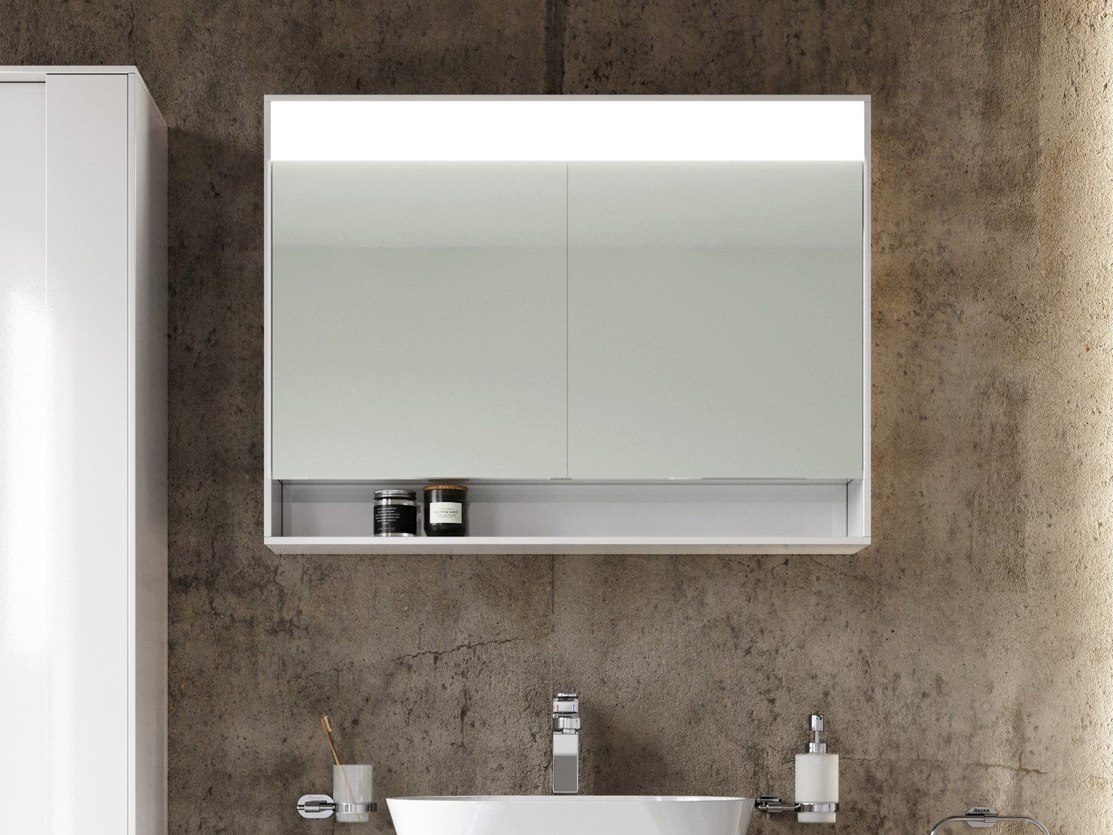 Ravak Step szafka 100x15x74 cm z lustrem biała X000001421