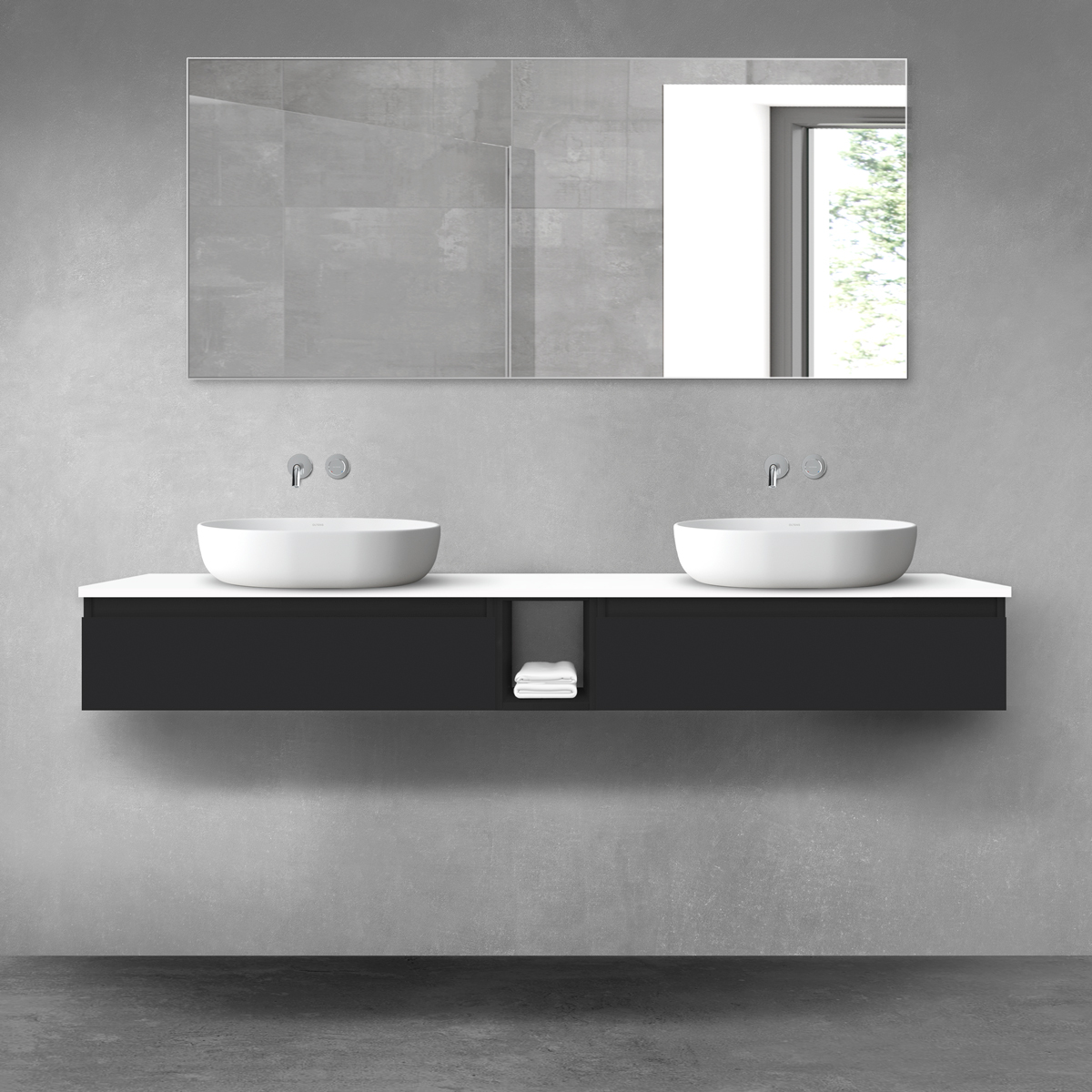 Oltens Vernal zestaw mebli łazienkowych 180 cm z blatem czarny mat/biały połysk 68651300 - Wysyłka w 24h