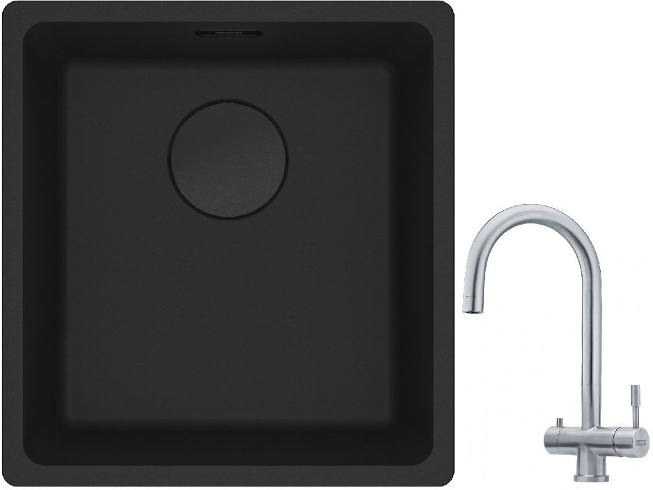 Franke Maris MRG 110-37 zlewozmywak 40x37 cm Fragranit + czarny mat z baterią kuchenną Eos stal szlachetna (1250697760, 1200179979)