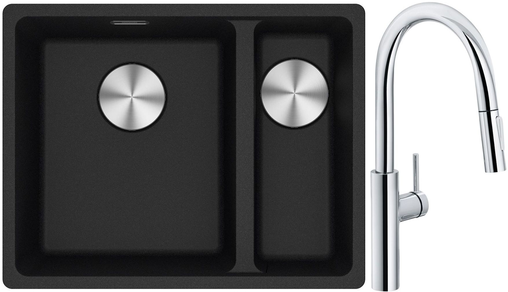 Franke Maris MRG 160-34-15SBR zlewozmywak 52x40 cm Fragranite onyx z baterią kuchenną Pescara L Slide-In chrom (1250687265, 1150538940)