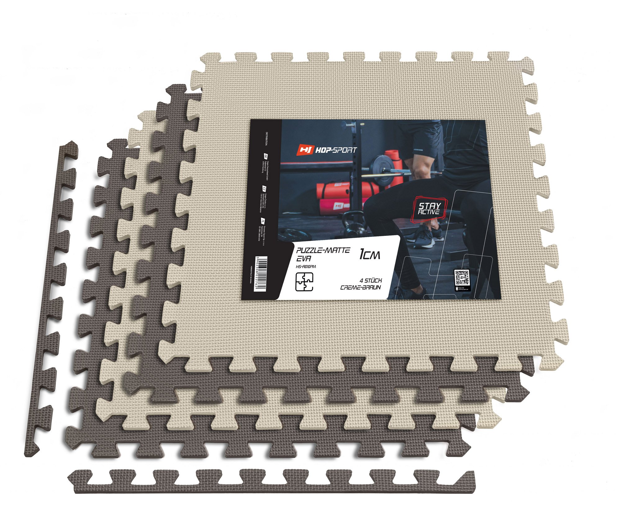 Mata puzzle EVA 1cm brązowo/beżowa - 4 sztuki