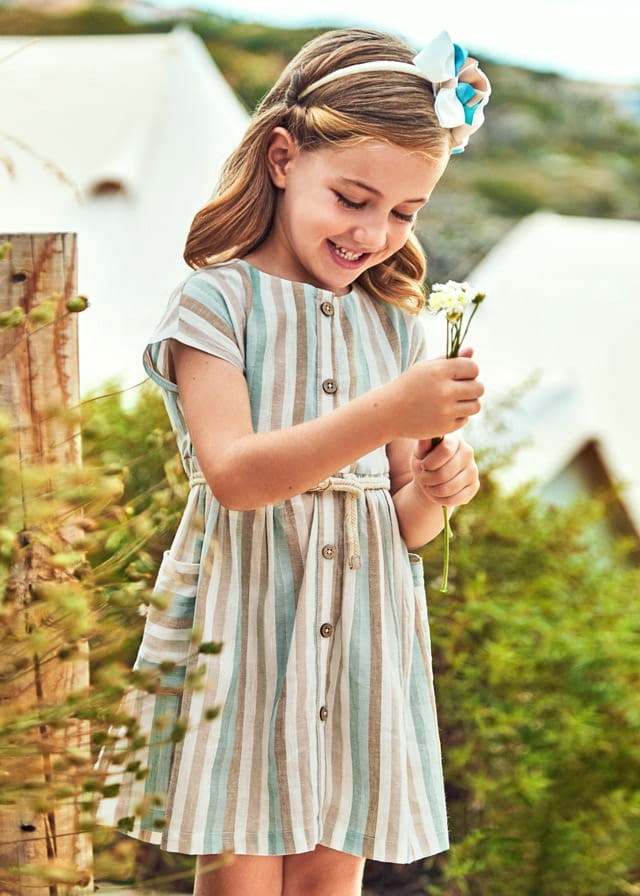 MAYORAL 3929 Lniana sukienka w paski ss22