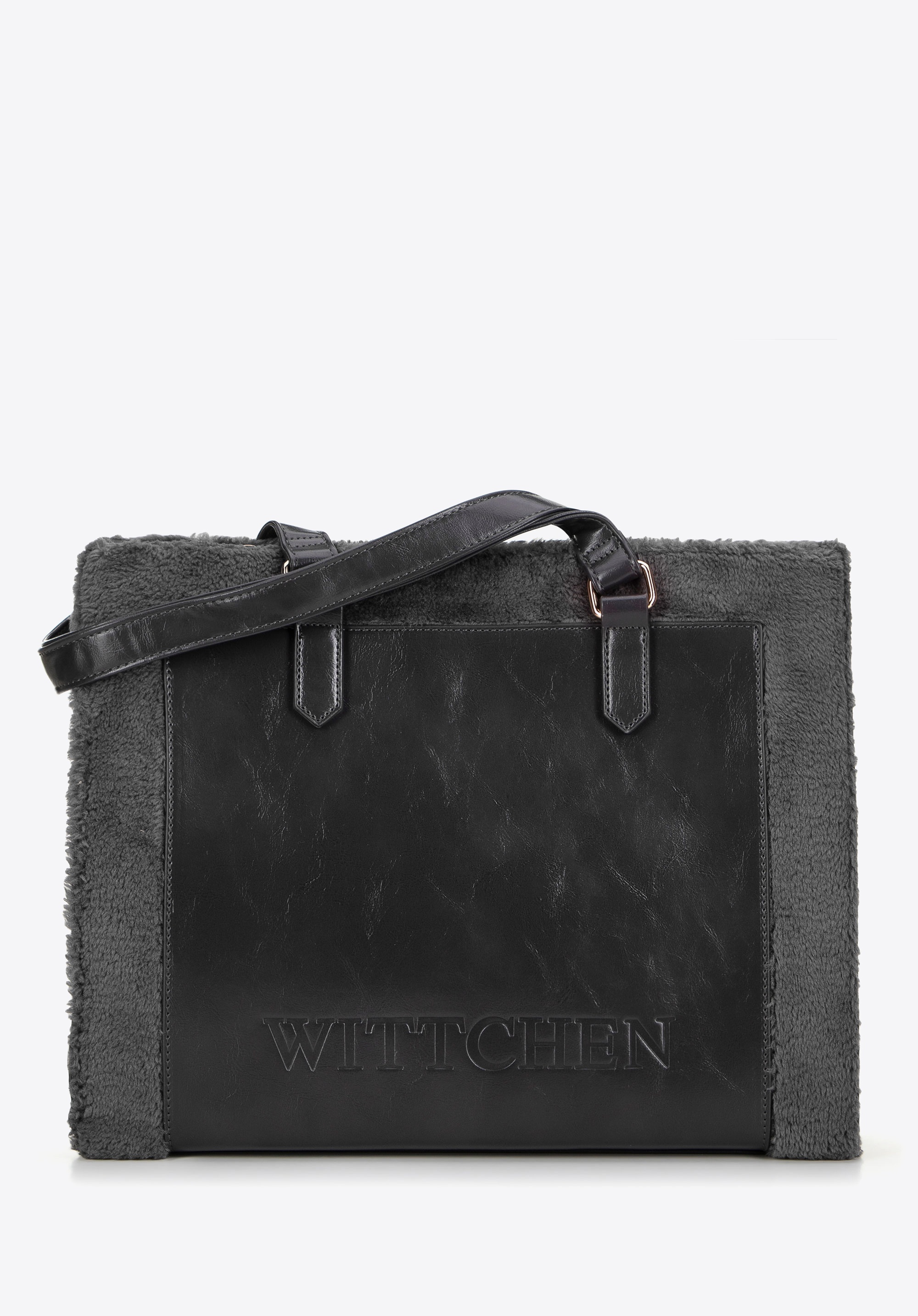 Damska shopperka z ekoskóry obszyta futerkiem szara