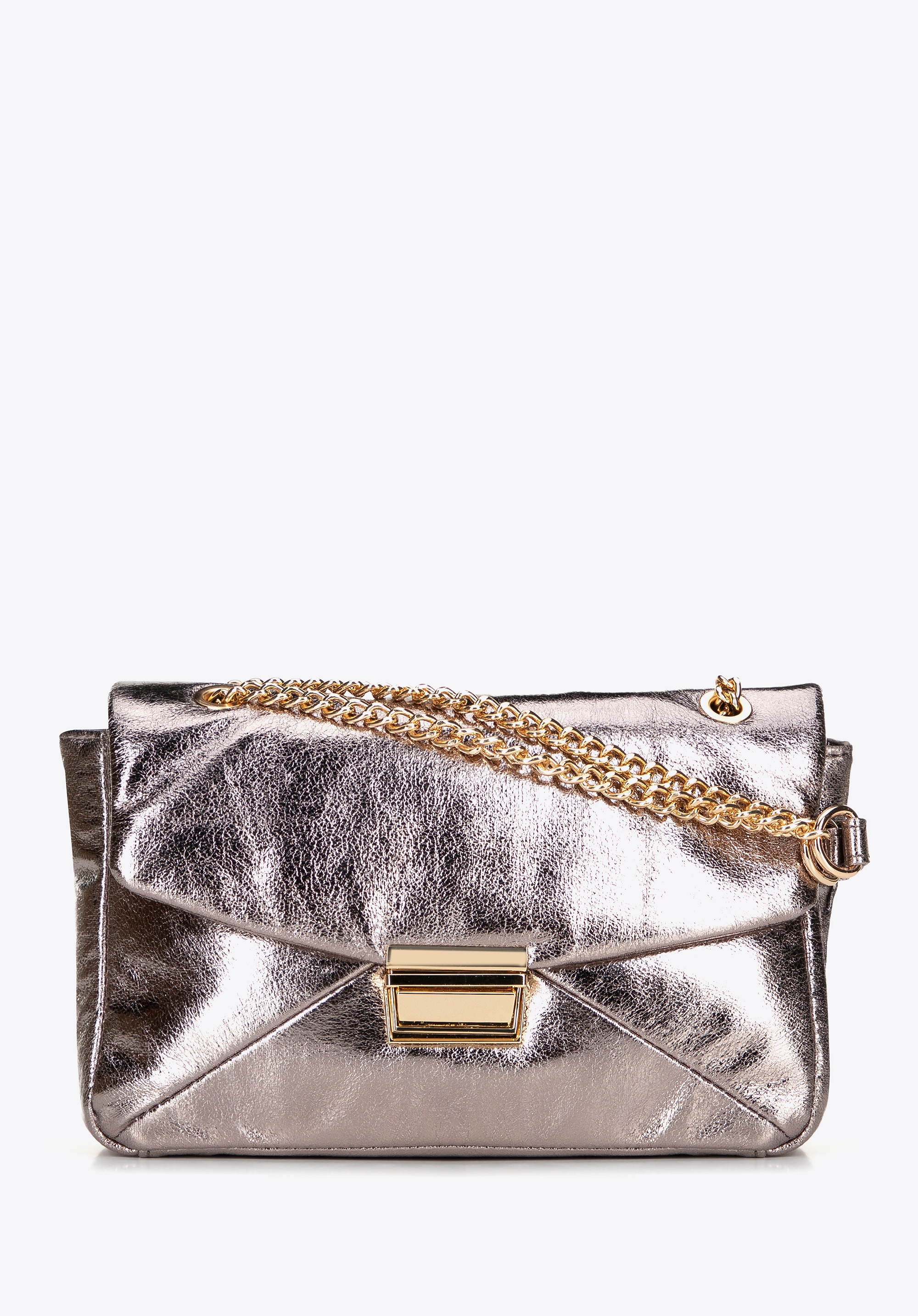 Damska crossbody z połyskującej ekoskóry szara