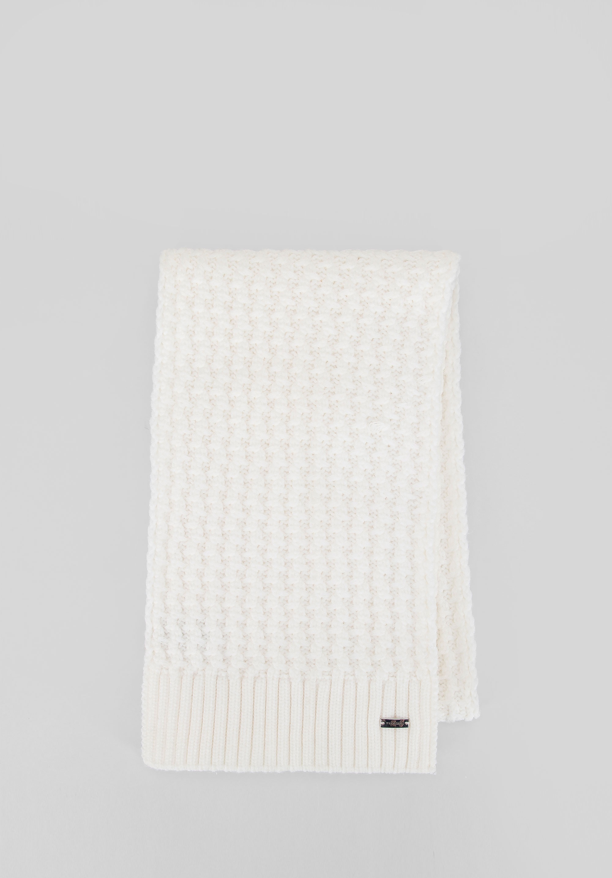 Szalik damski o splocie w delikatny wzór kremowy