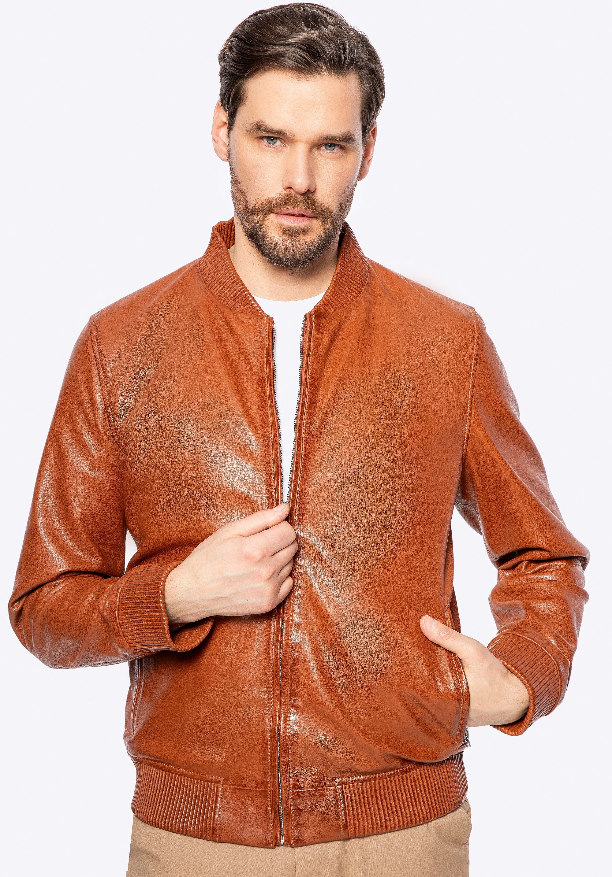 Męska kurtka ze skóry owczej brązowa