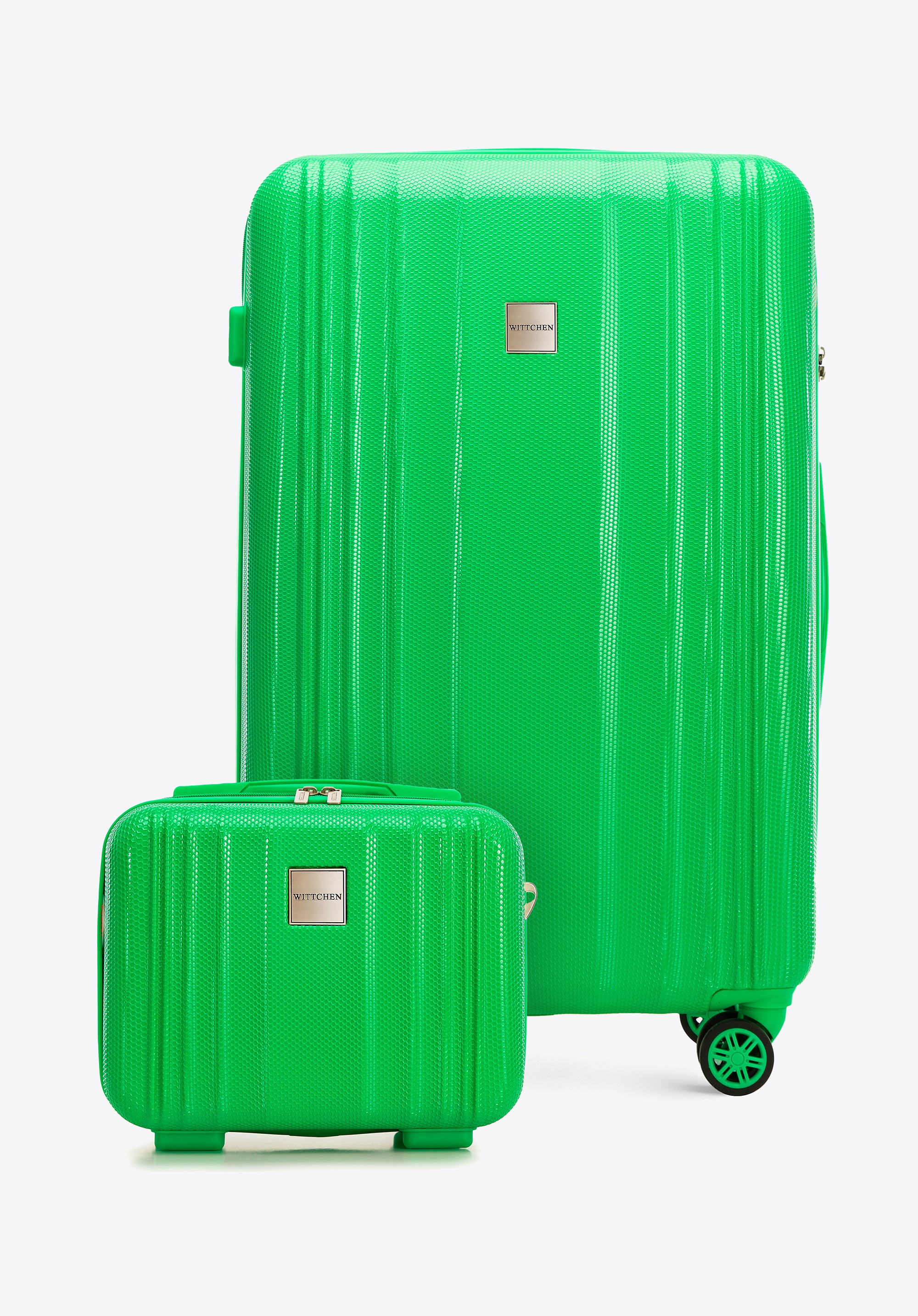 Duża walizka i kosmetyczka z polikarbonu tłoczone zielone