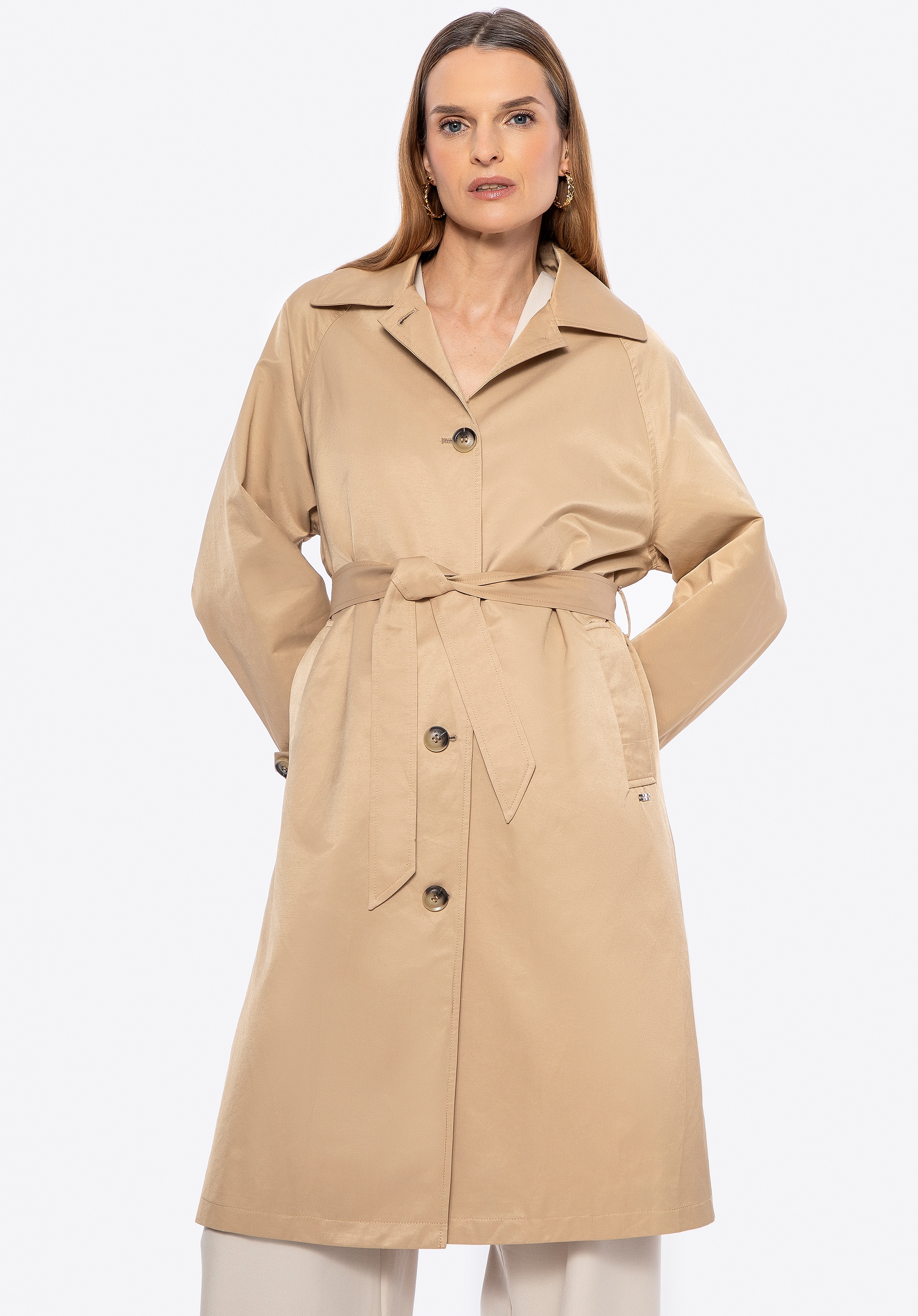 Damski trencz z domieszką bawełny beżowy