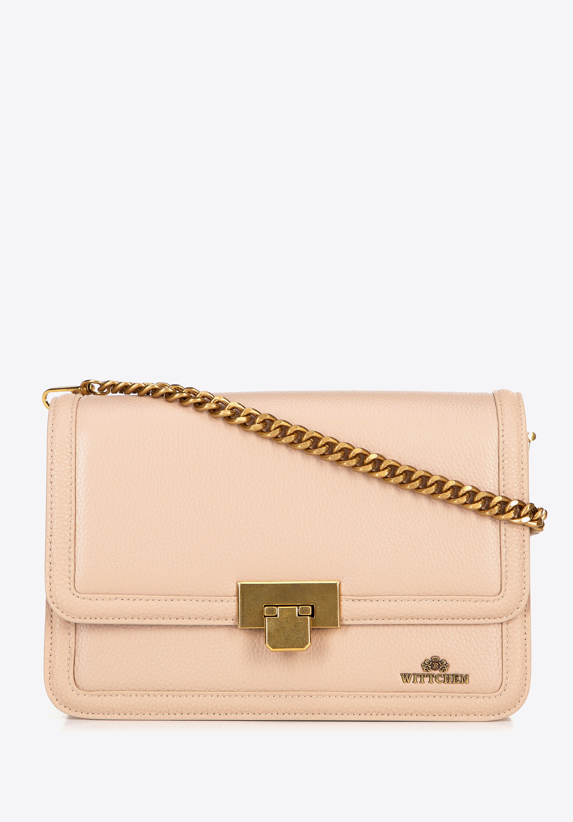 Skórzana torebka crossbody z łańcuszkiem beżowa