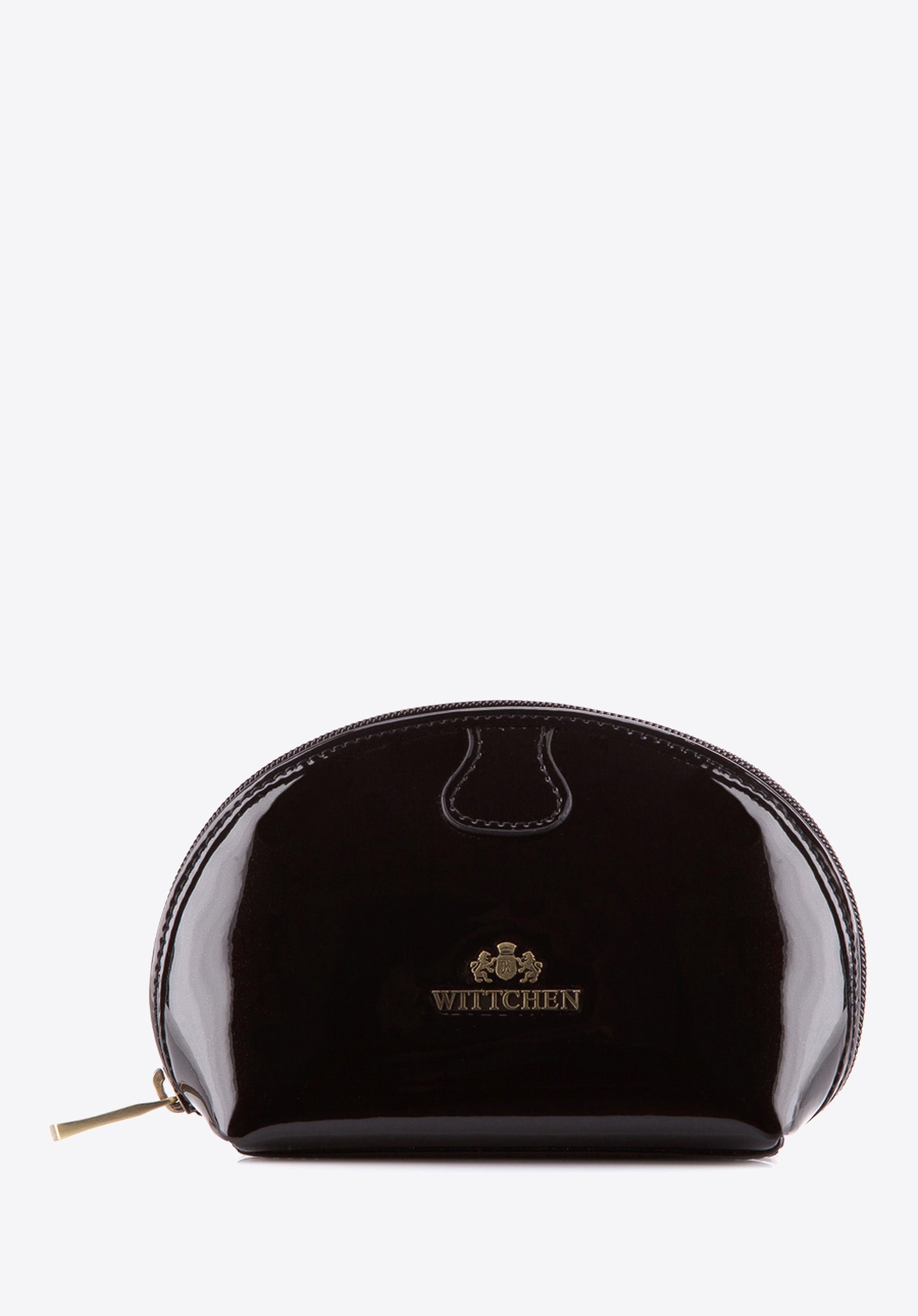 Kosmetyczka skórzana lakierowana półokrągła czarna