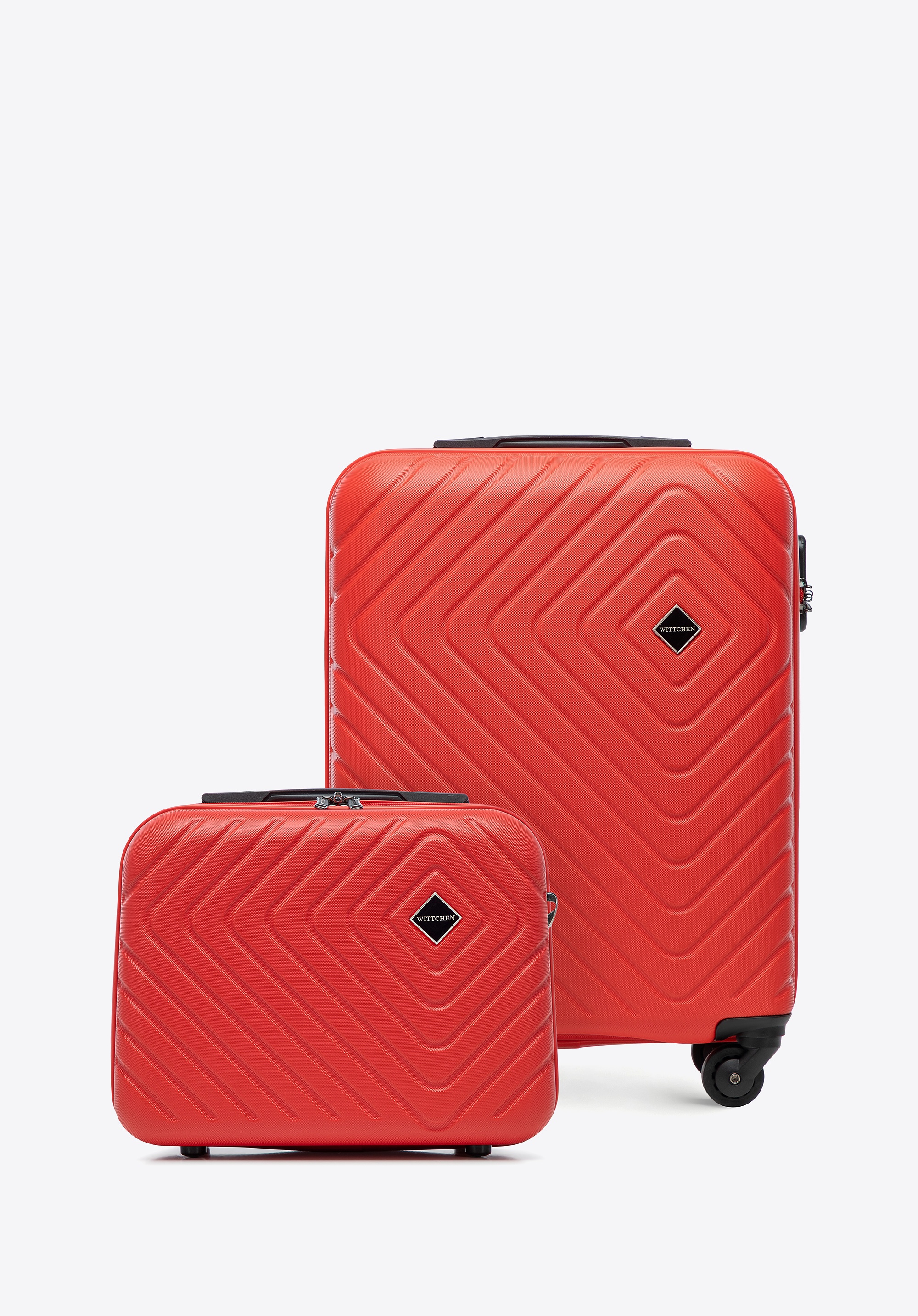 Walizka kabinowa i kosmetyczka z ABS-u z geometrycznym tłoczeniem czerwone