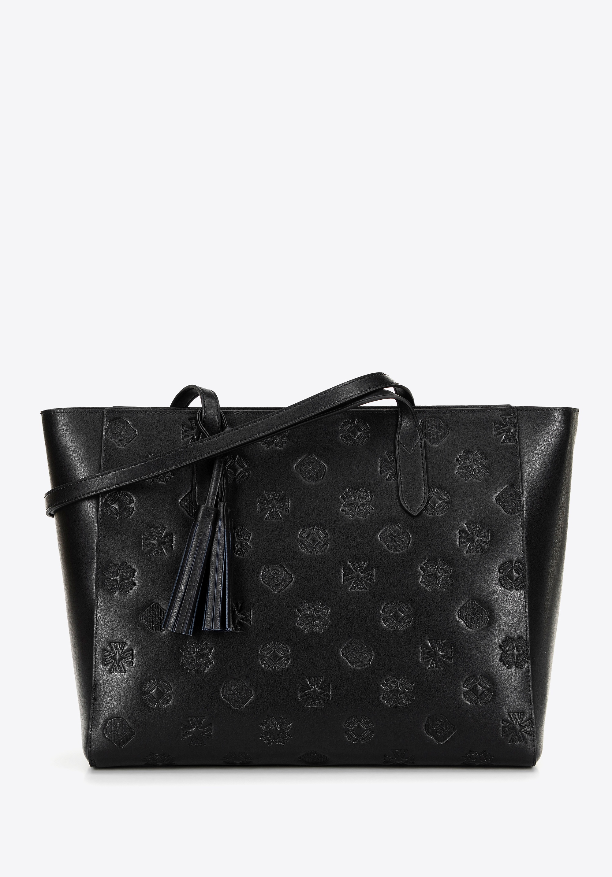 Damska shopperka ze skóry w sygnaturę czarno - złota