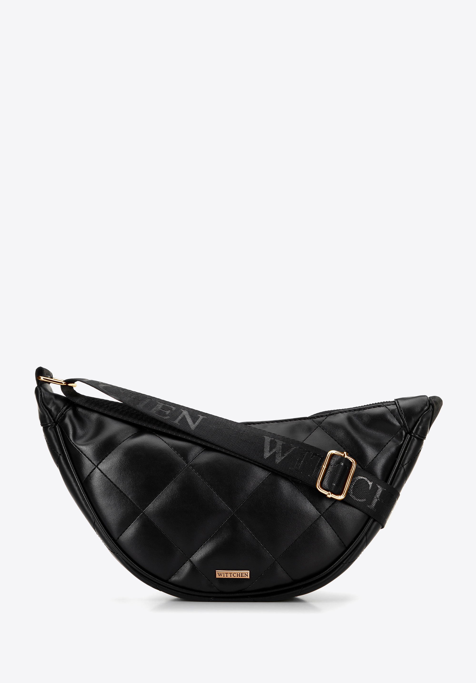 Damska torebka crossbody w geometryczne przeszycia czarno - złota