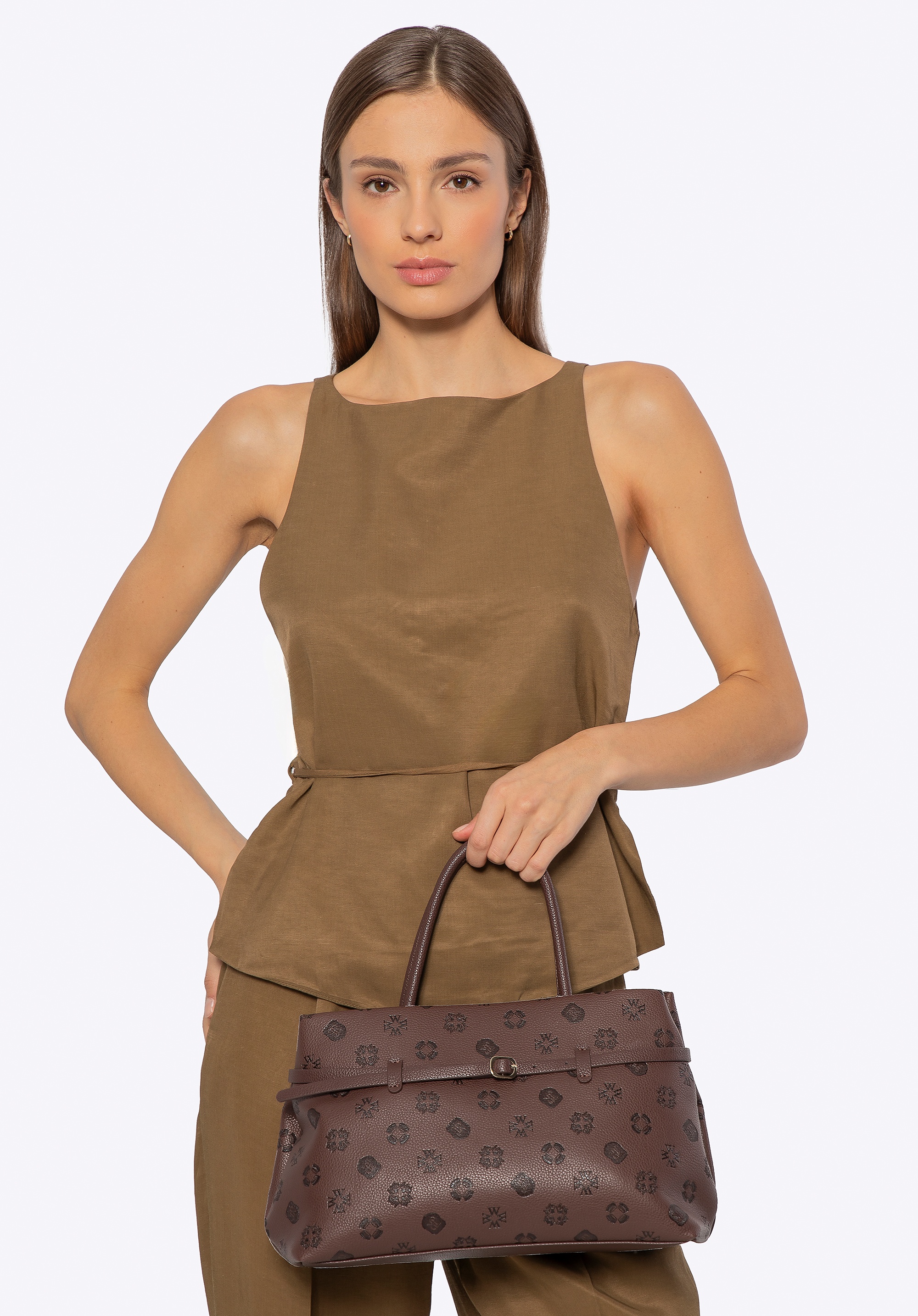 Damski kuferek z imitacji skóry z tłoczeniem brązowy