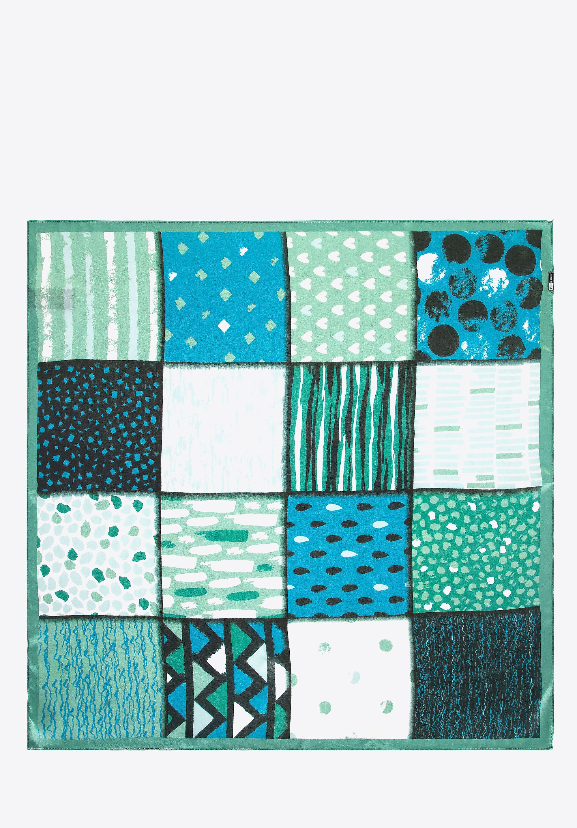 Damska apaszka jedwabna we wzory zielono - niebieska