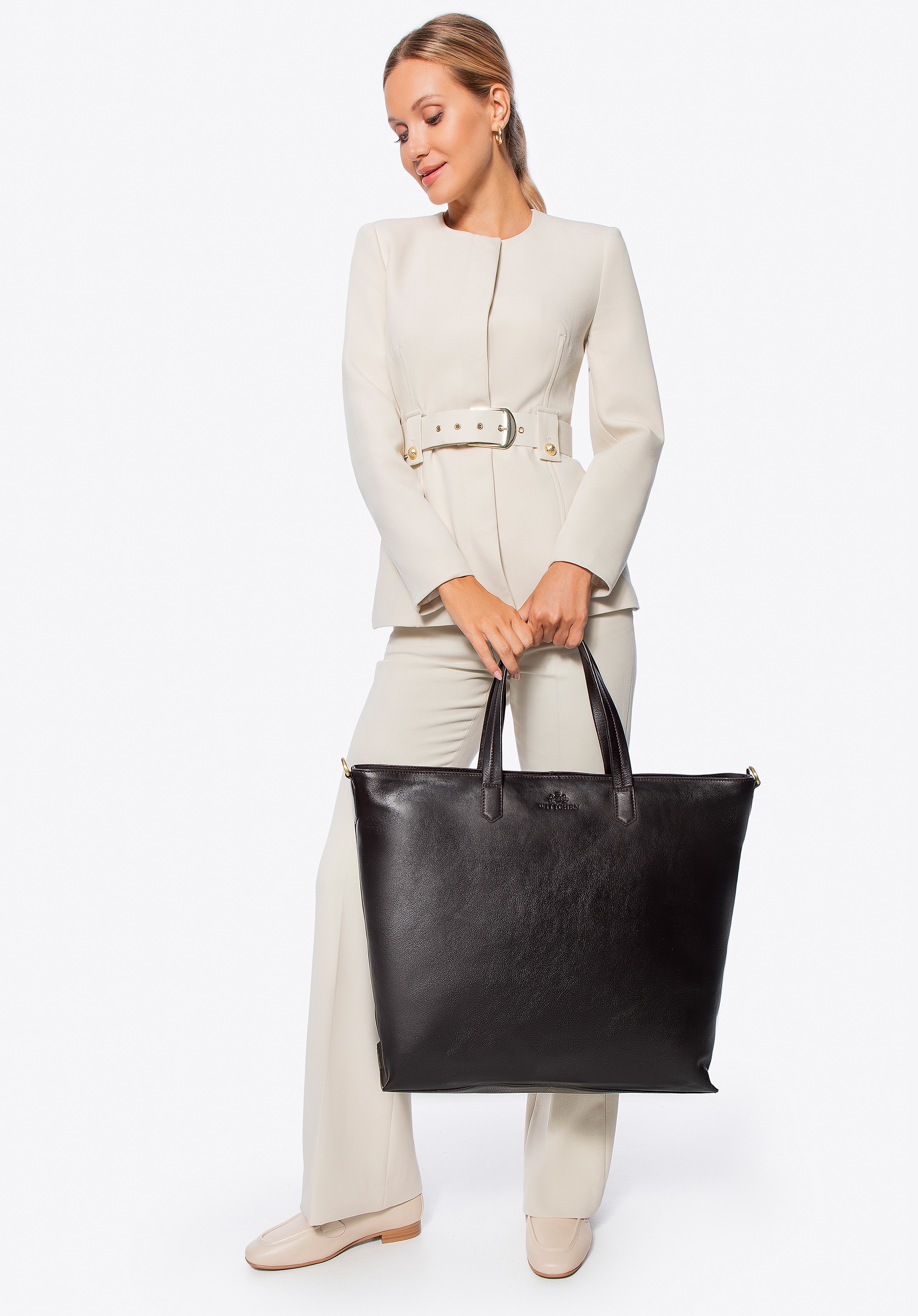 Duża torba na ramię ze skóry naturalnej brązowa