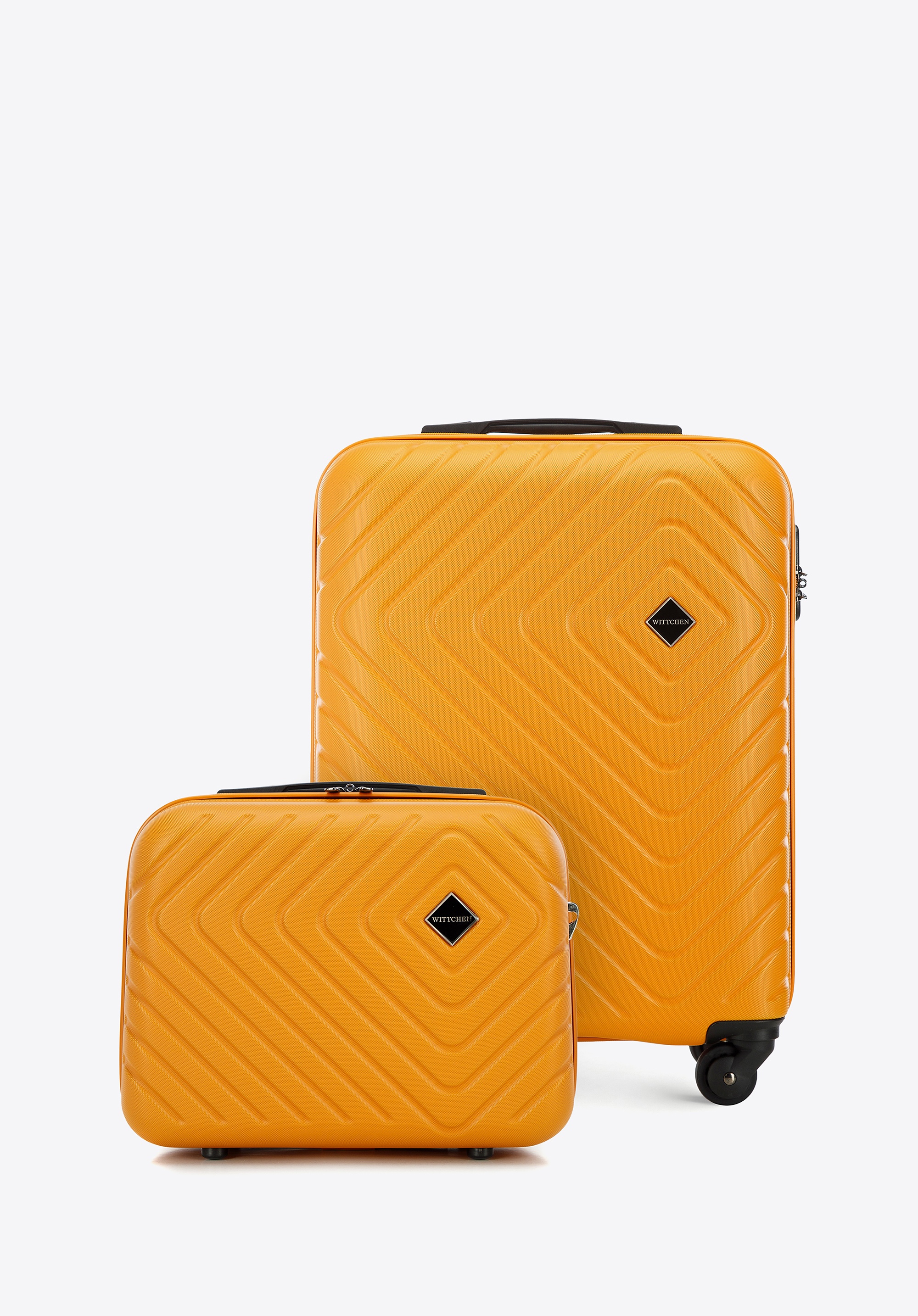 Walizka kabinowa i kosmetyczka z ABS-u z geometrycznym tłoczeniem pomarańczowe