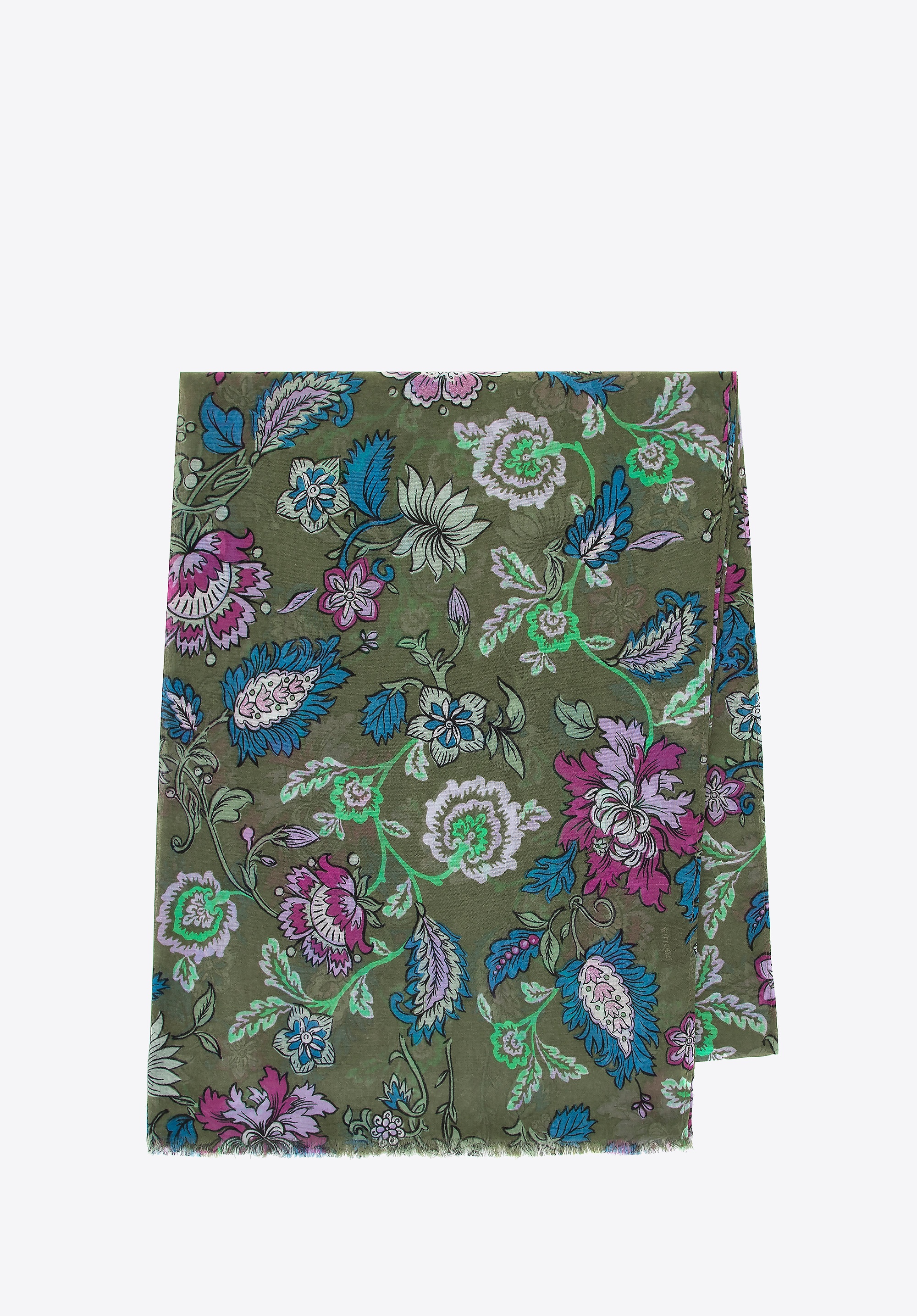 Damski szal w kwiatowy wzór zielono - niebieski