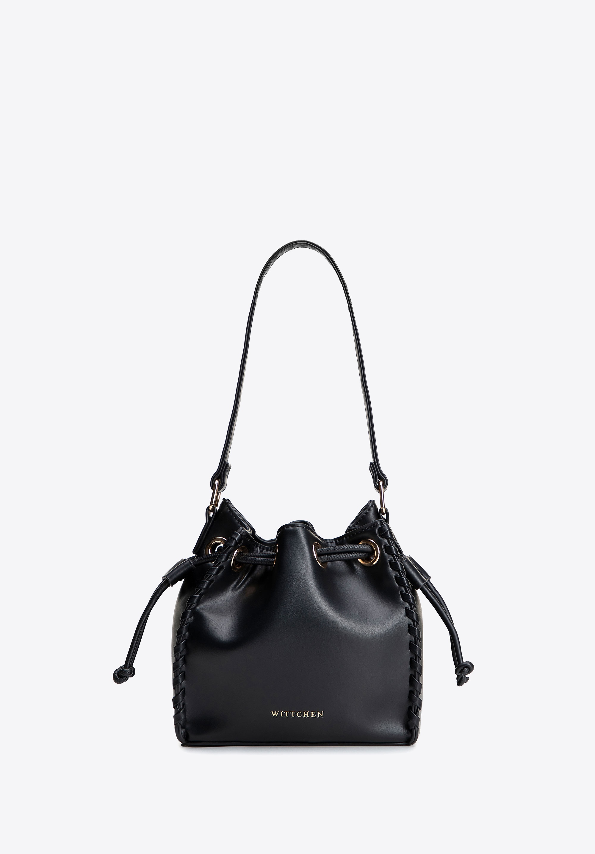 Torebka worek z imitacji skóry z dekoracyjną plecionką czarna