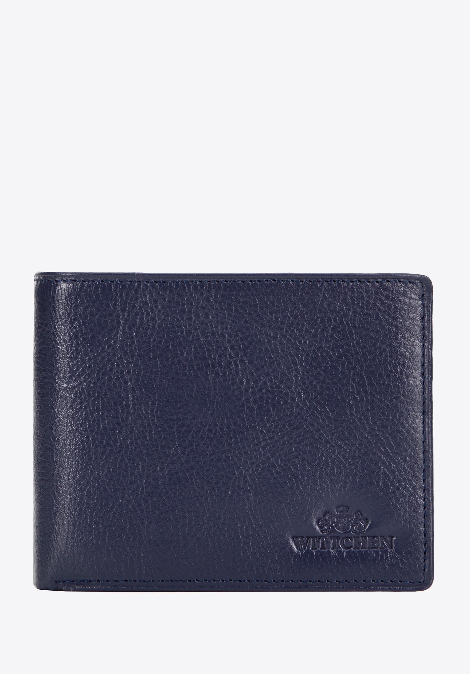 Męski portfel ze skóry z rozkładanym panelem granatowy