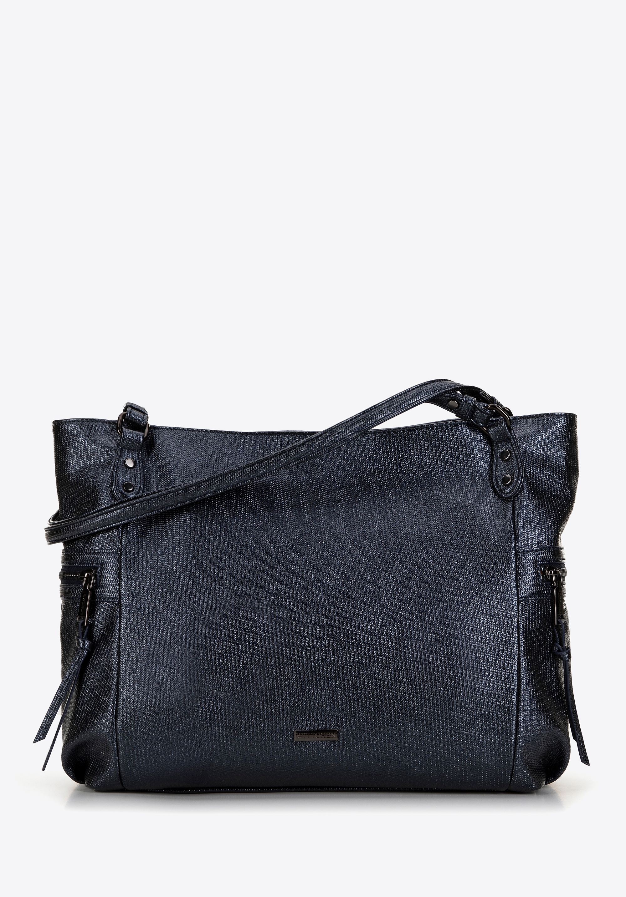 Damska shopperka z ekoskóry połyskująca granatowa