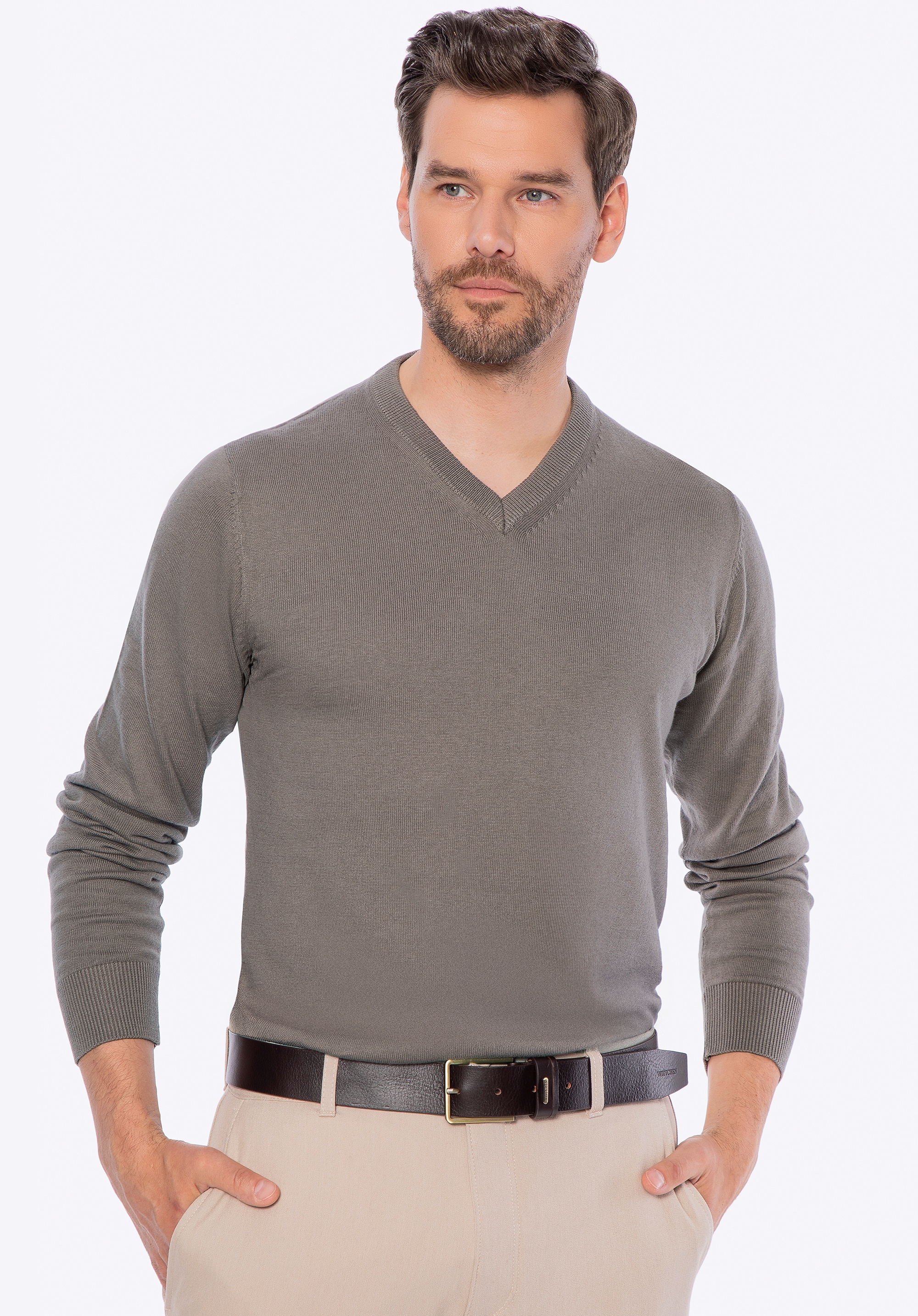 Sweter męski bawełniany z kaszmirem ciemny beż