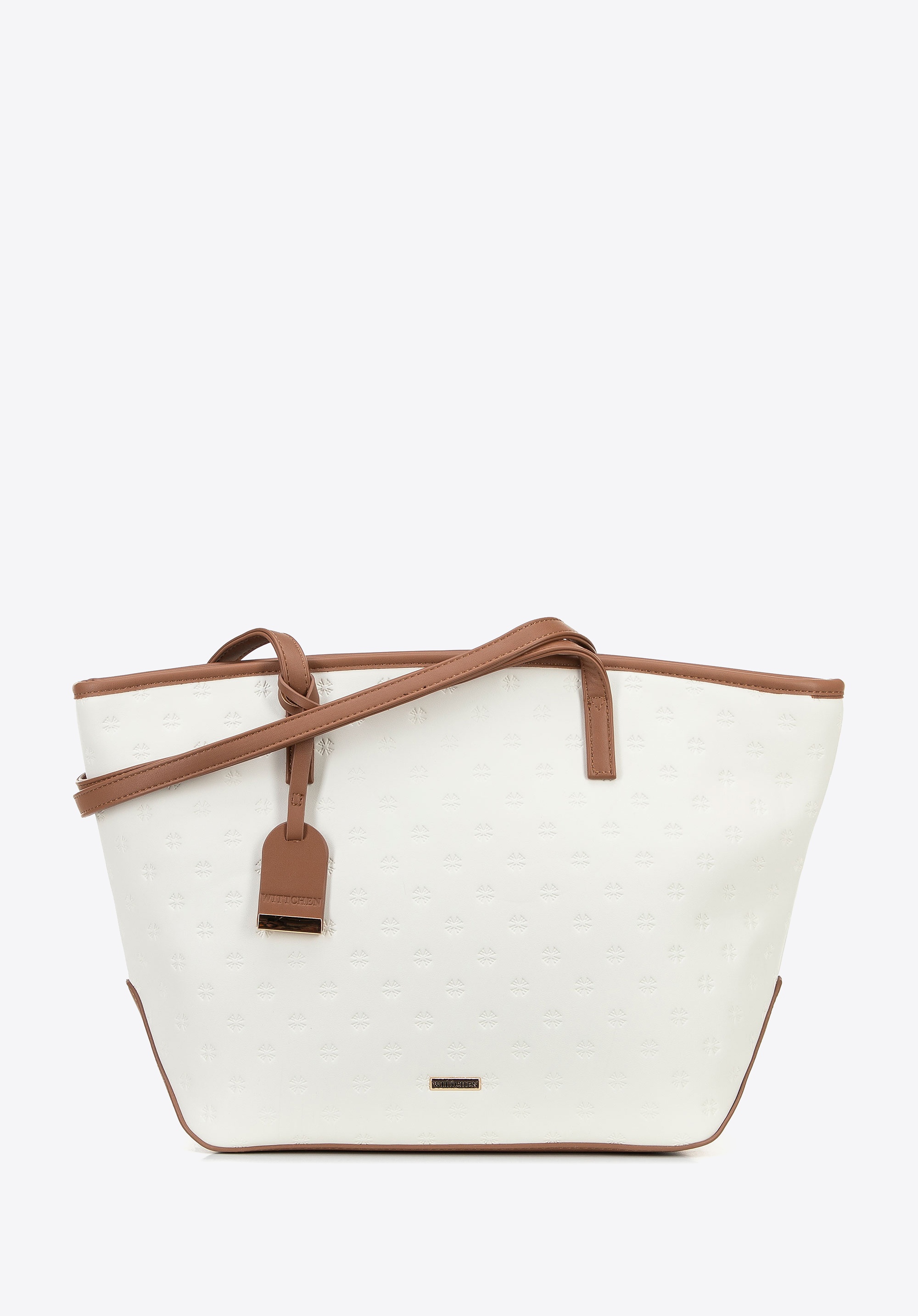 Damska shopperka z imitacji skóry duża kremowo - beżowa