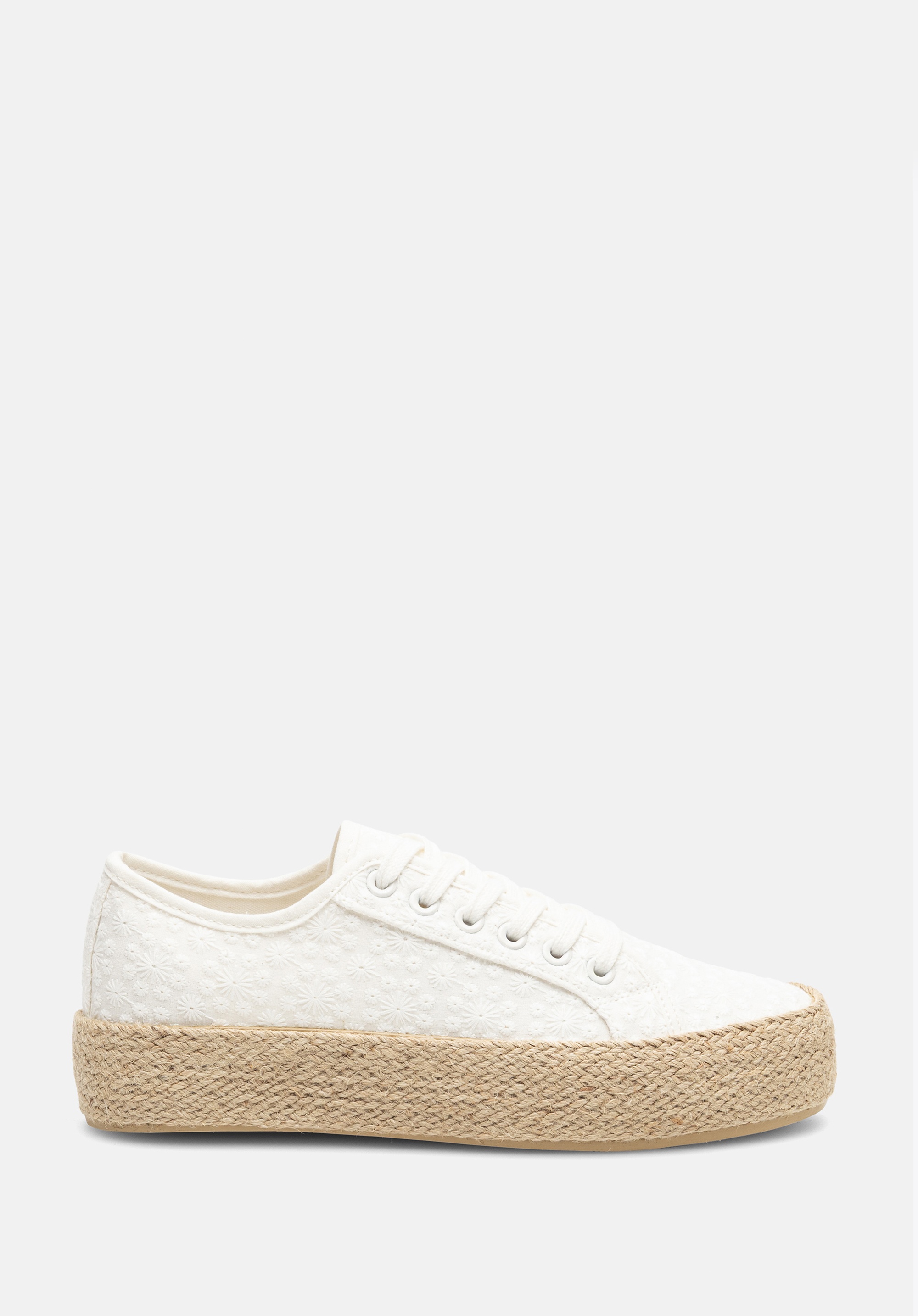 Damskie sneakersy na słomkowej podeszwie złamana biel