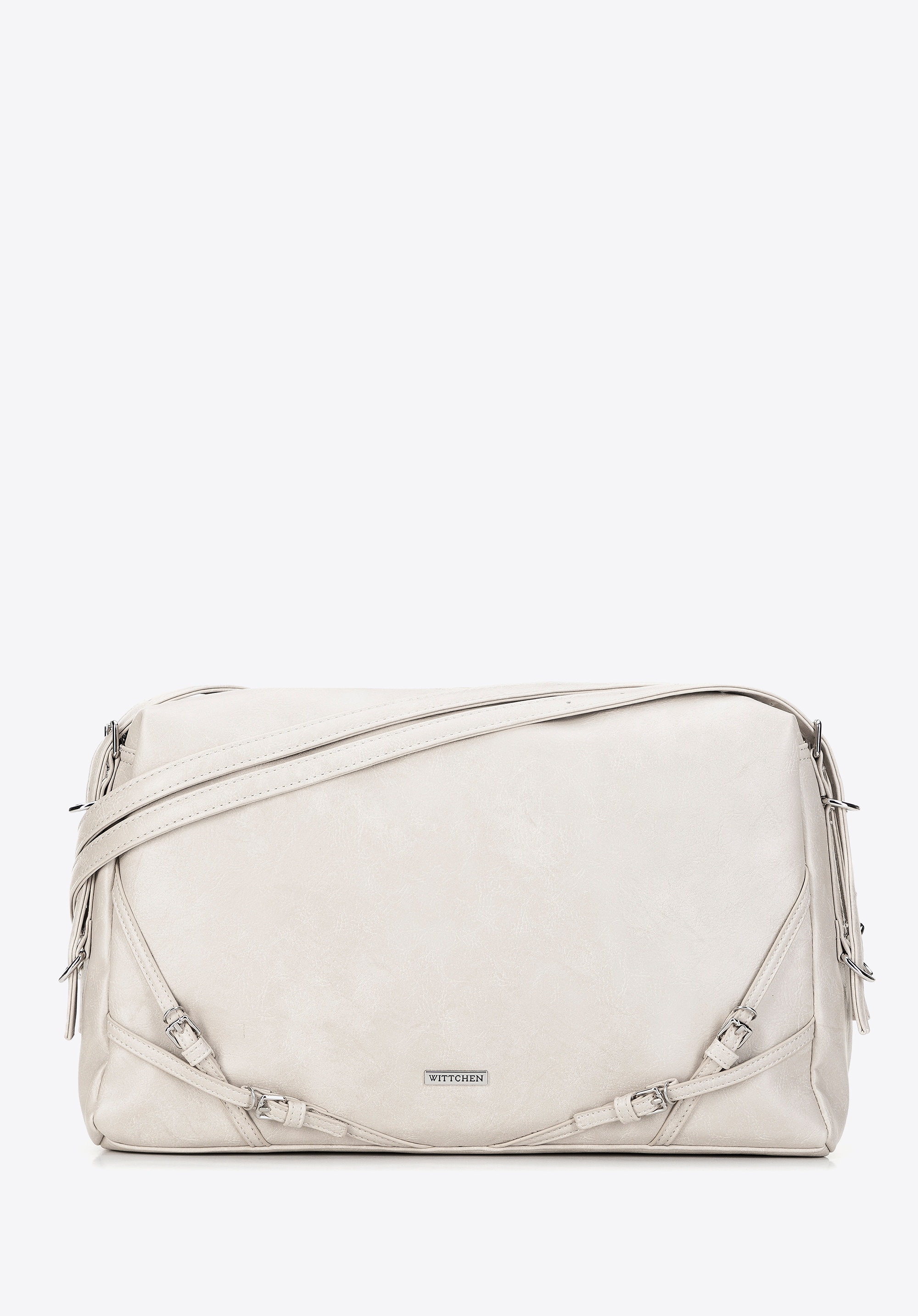 Damska shopperka z ozdobnymi paskami złamana biel