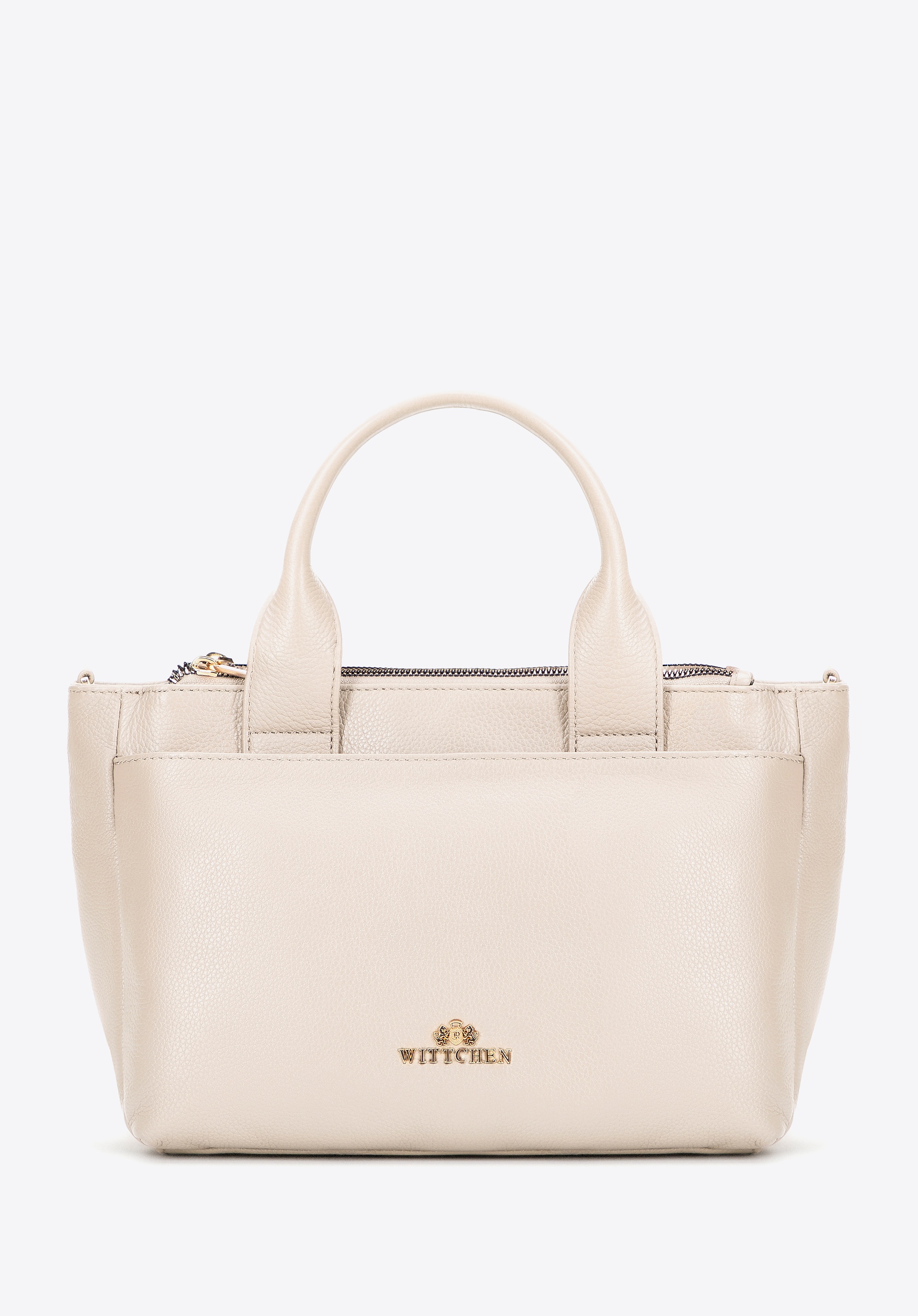 Damski kuferek z naturalnej skóry z odpinanym paskiem kremowy