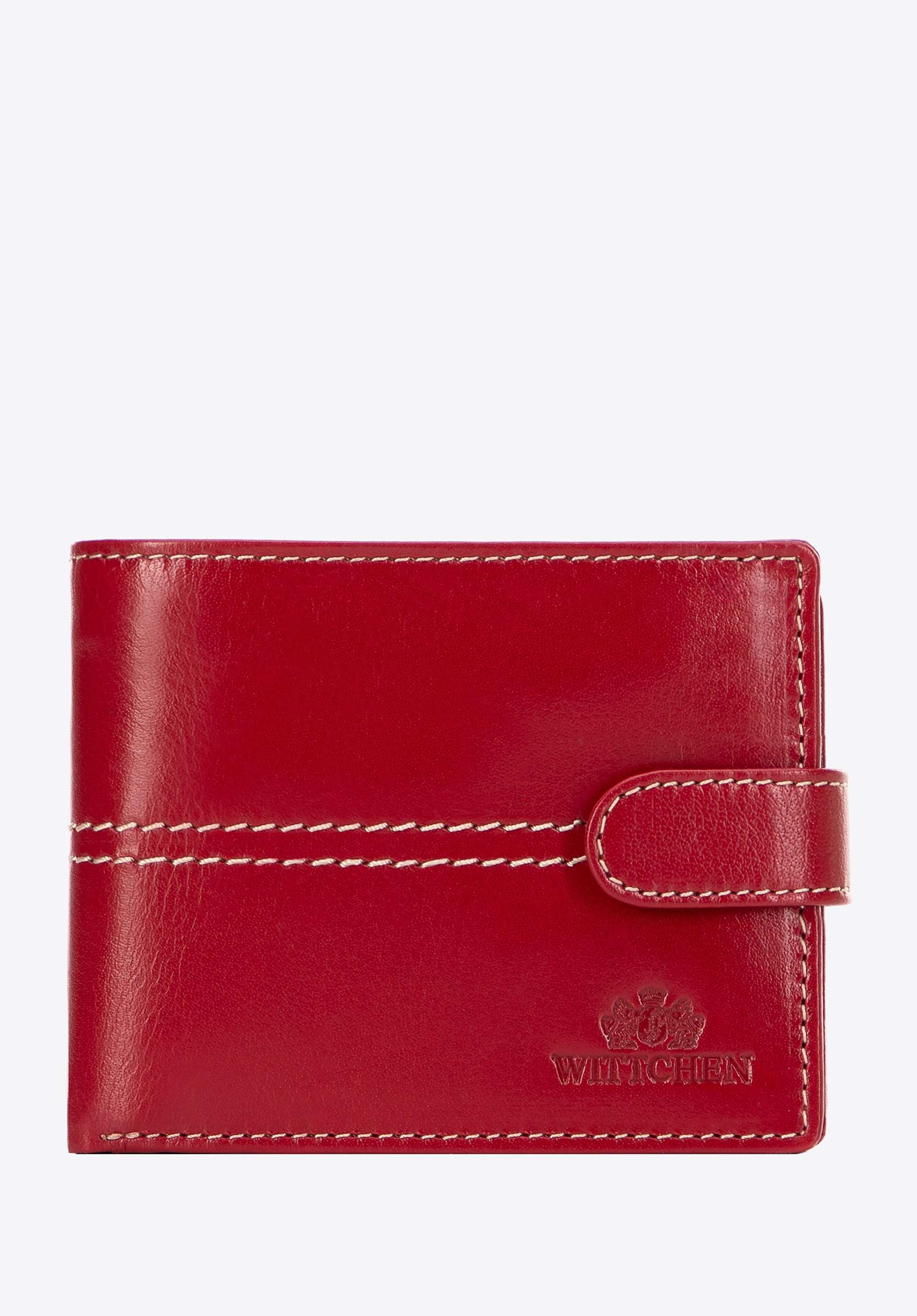 Damski portfel skórzany z przeszyciami czerwony