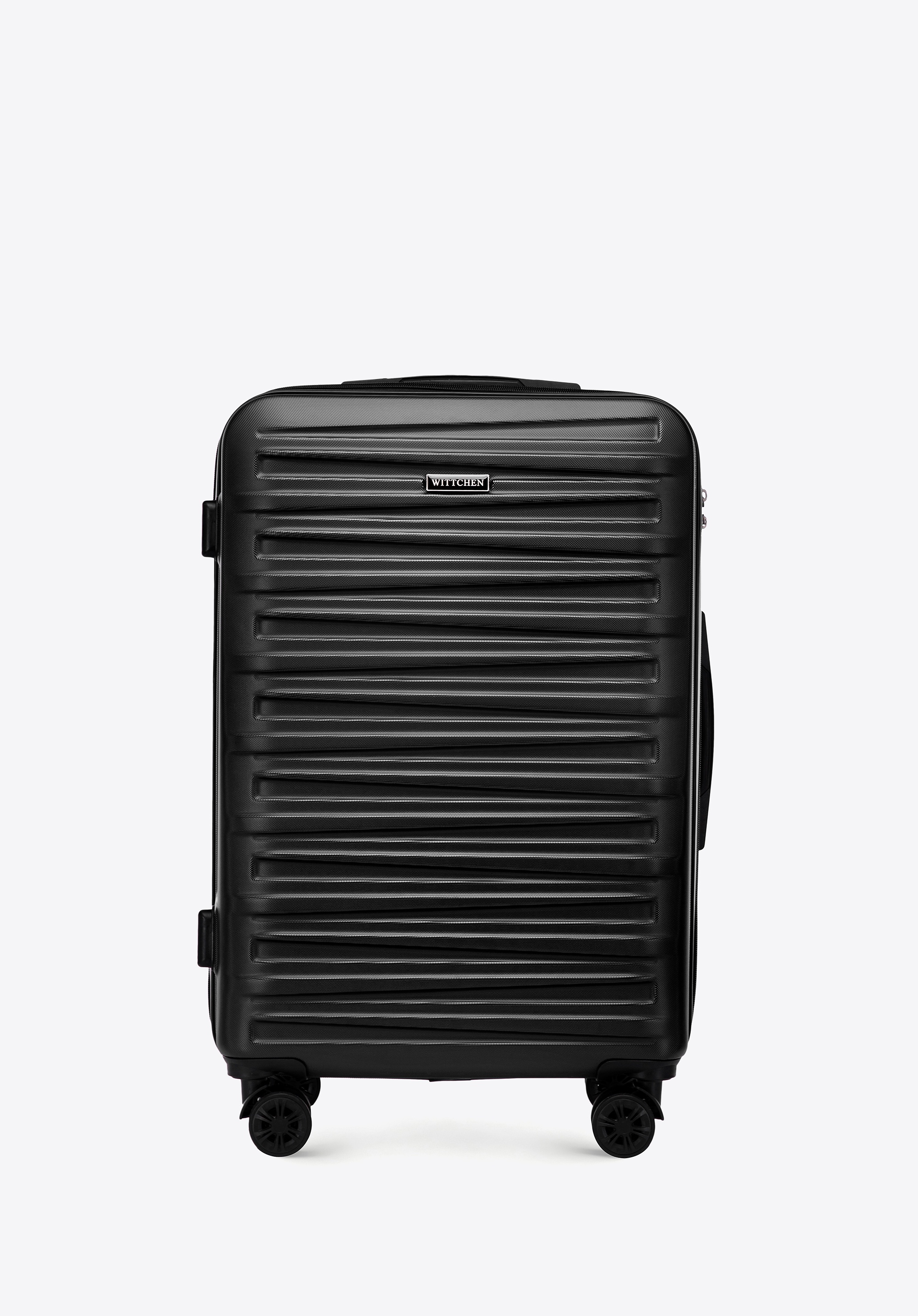 Średnia walizka z ABS-u w poziome tłoczenie czarna