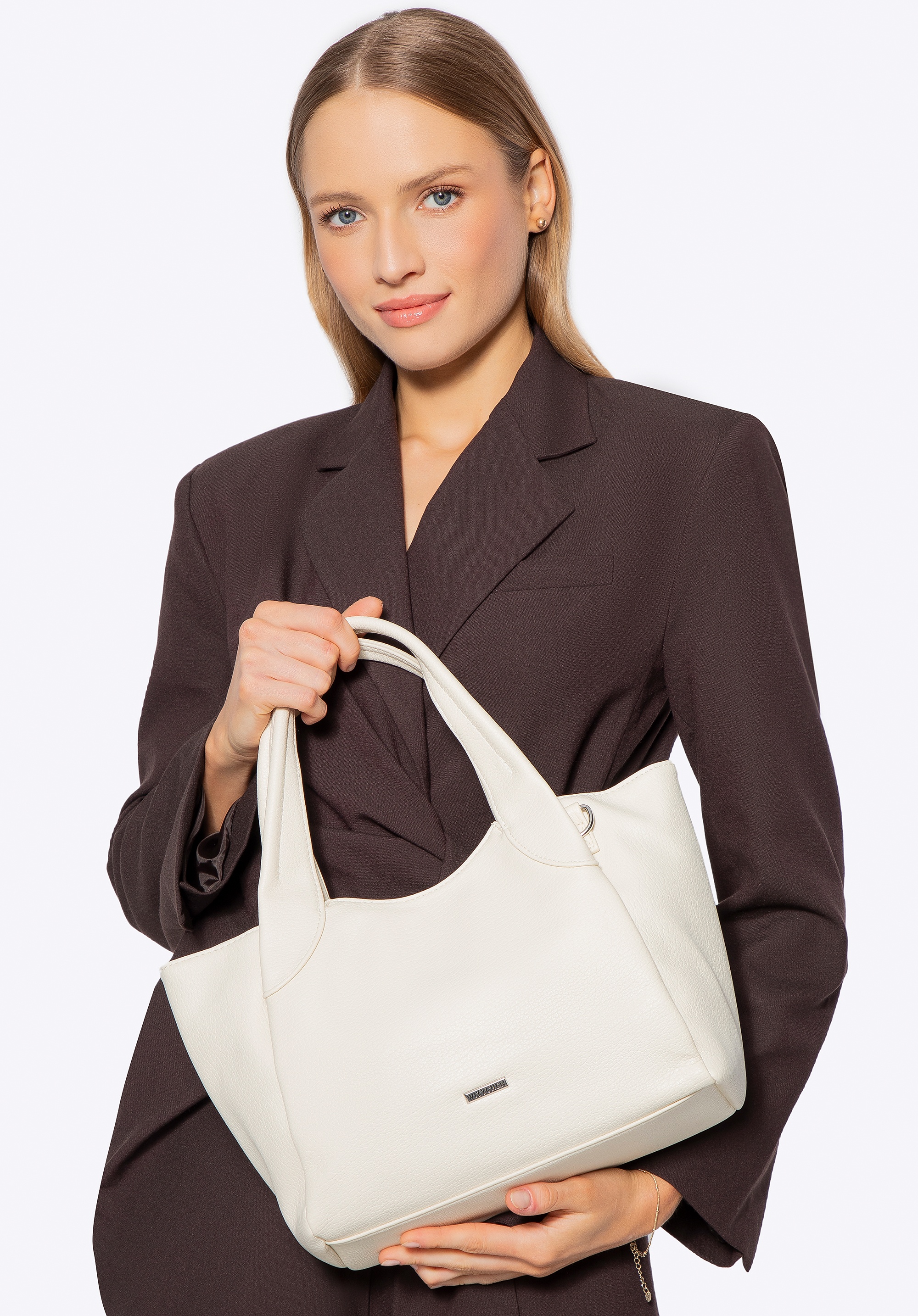 Damski kuferek z ekoskóry mały kremowy