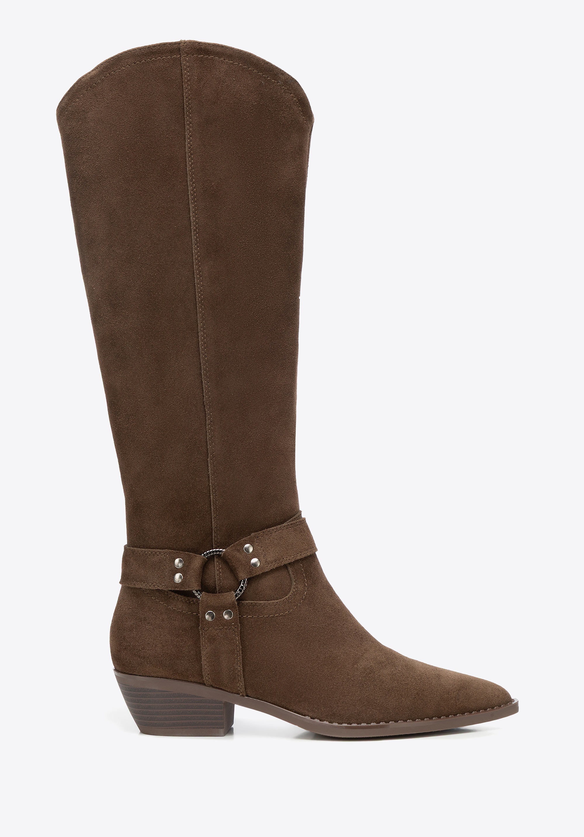 Długie kowbojki ze skóry zamszowej brązowe