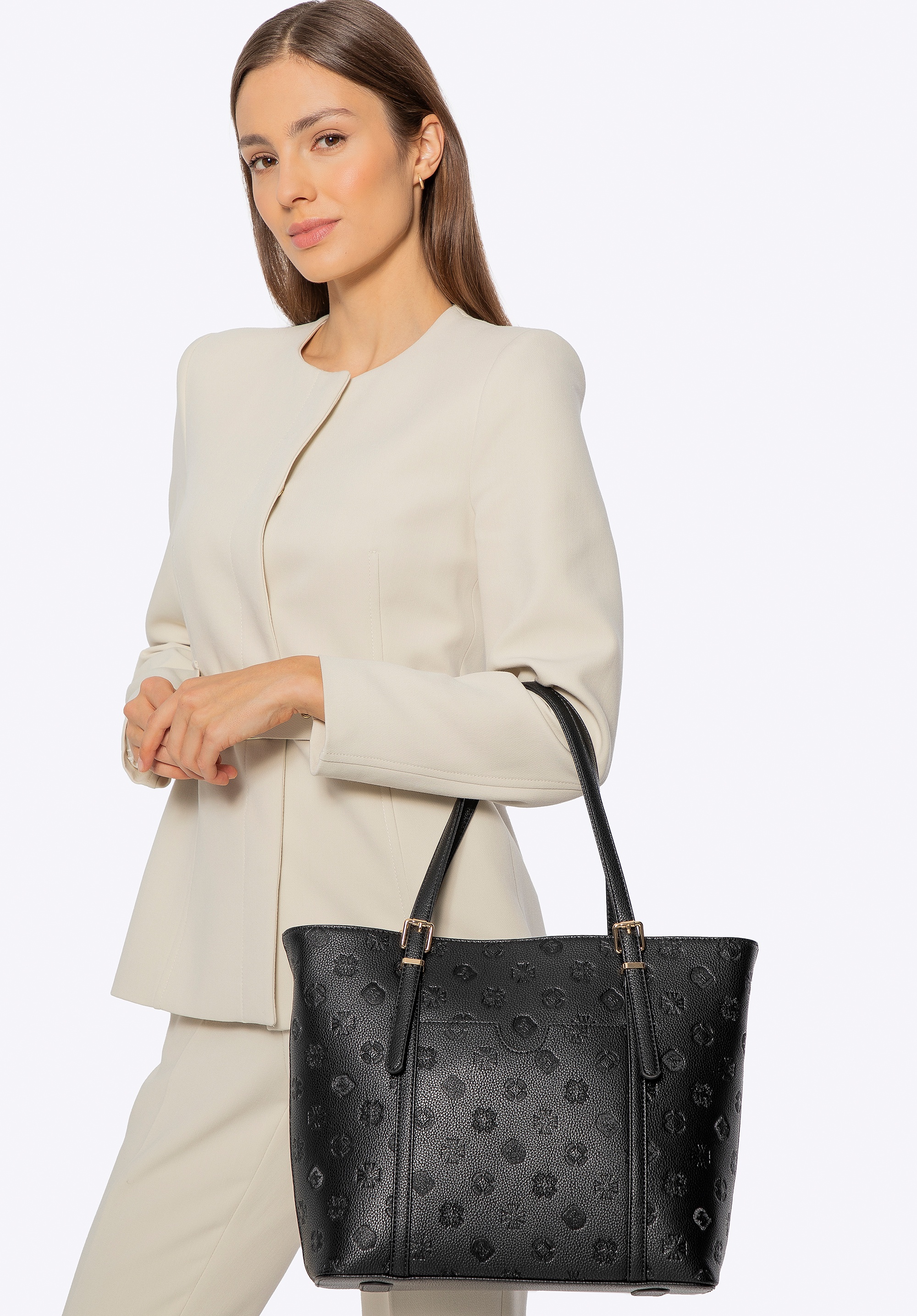 Damska shopperka z imitacji skóry z tłoczeniem czarna