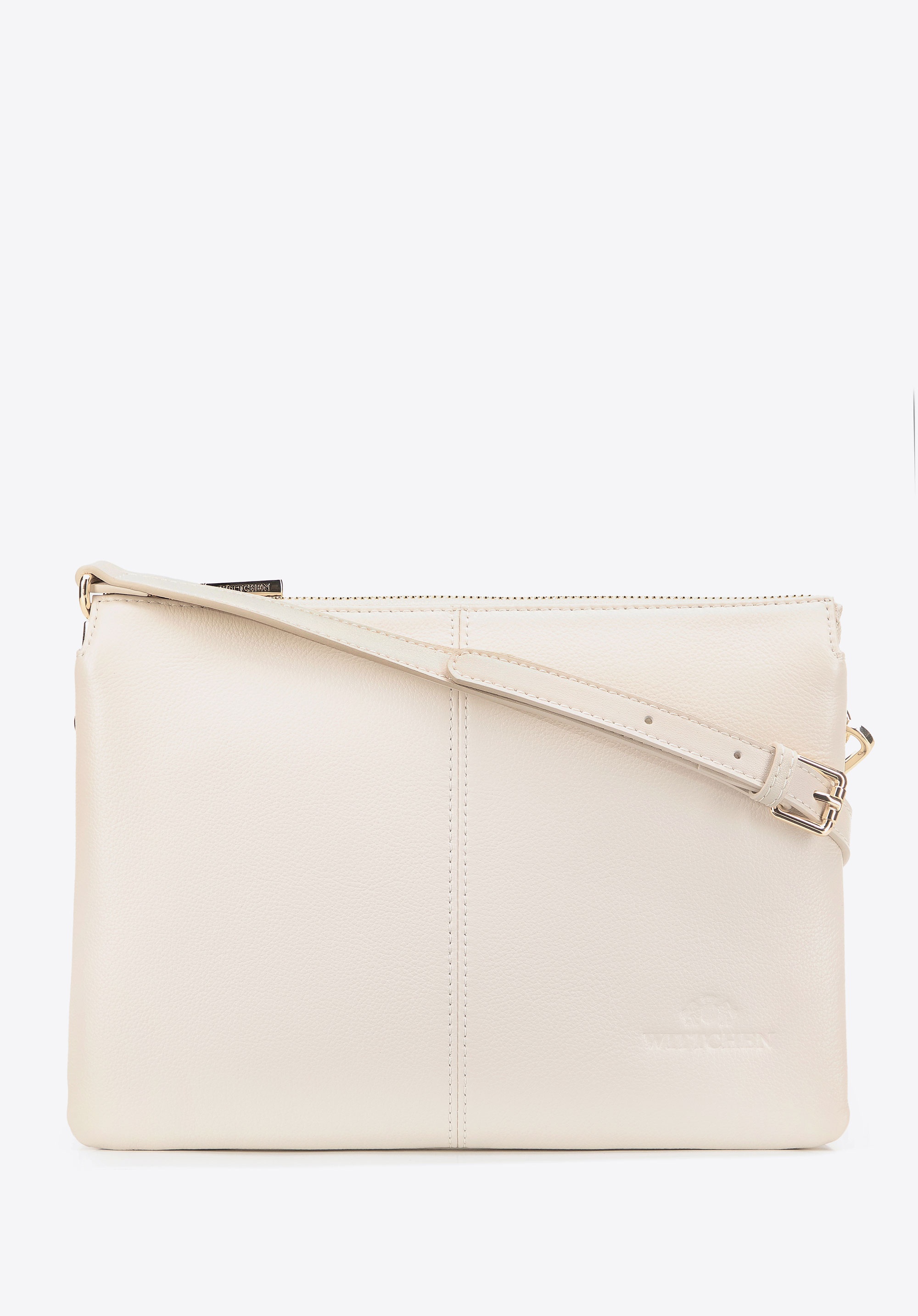 Klasyczna listonoszka skórzana z przeszyciem pośrodku kremowa