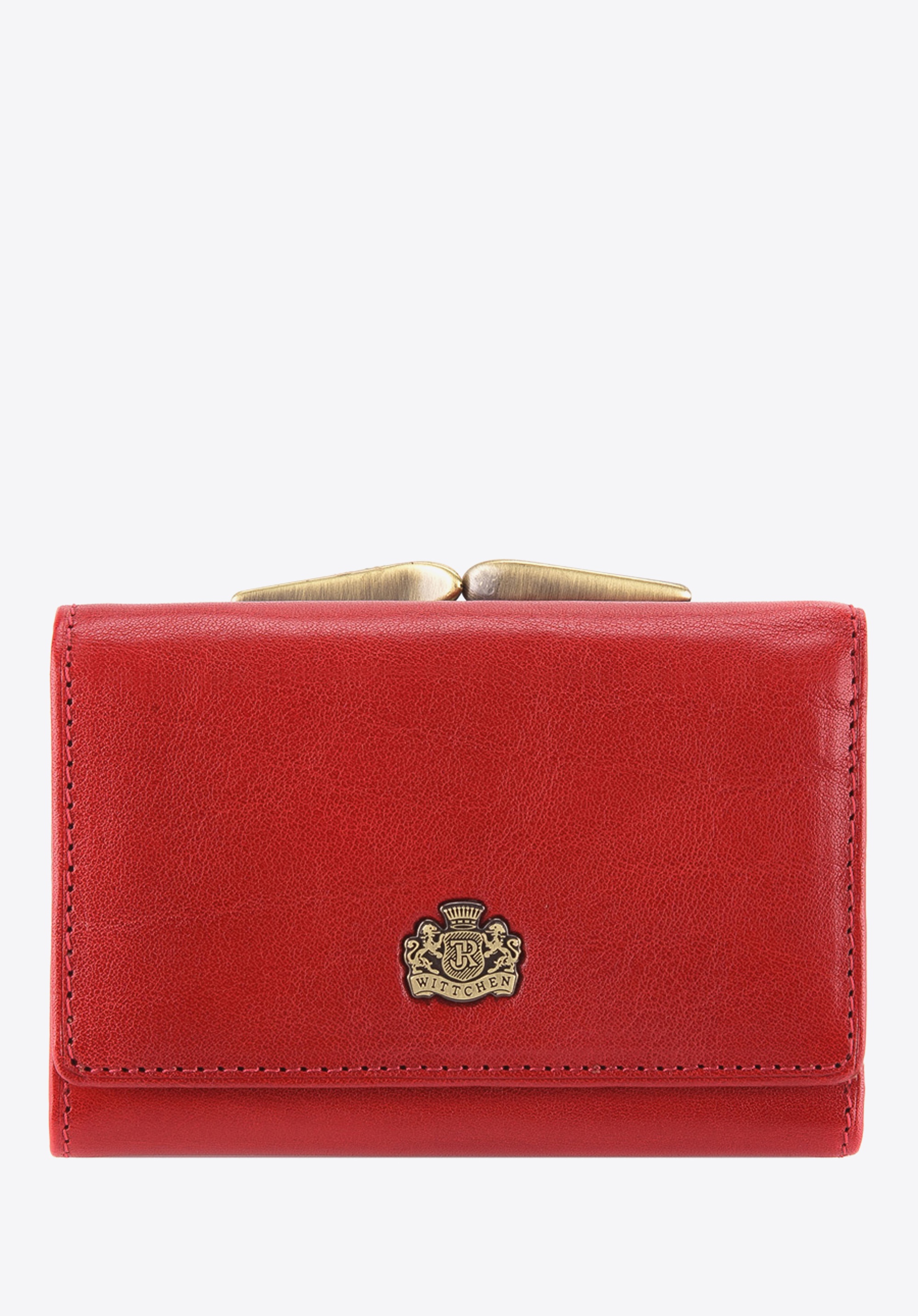 Damski portfel skórzany z herbem na bigiel czerwony