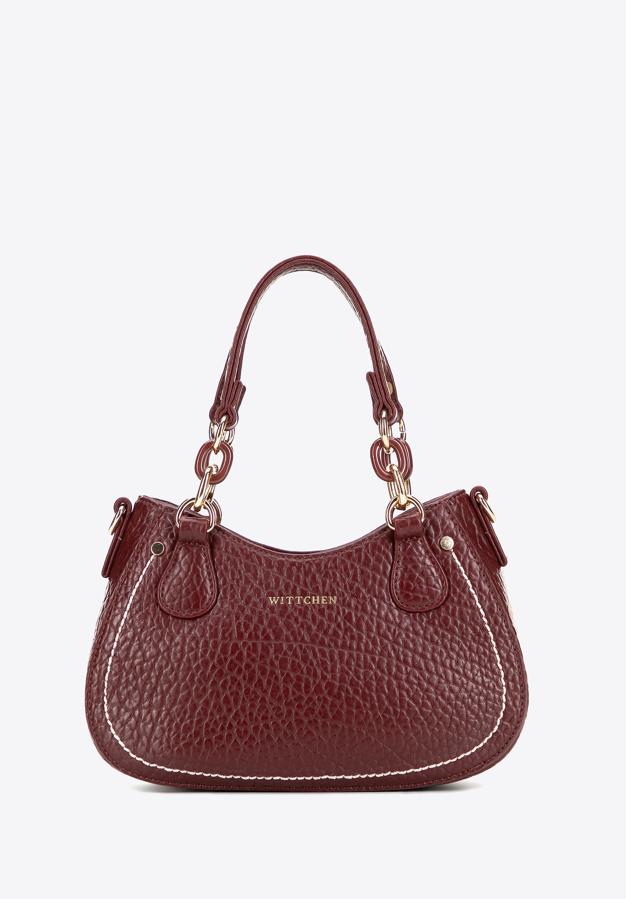 Torebka bagietka z imitacji skóry z kontrastowym przeszyciem bordowa