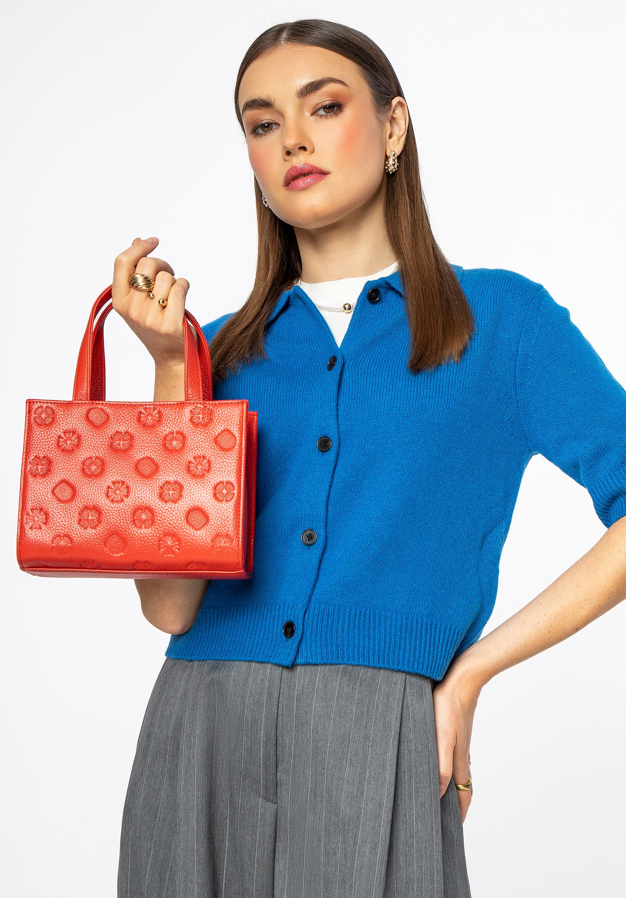 Torebka ze skóry w tłoczenia pomarańczowa