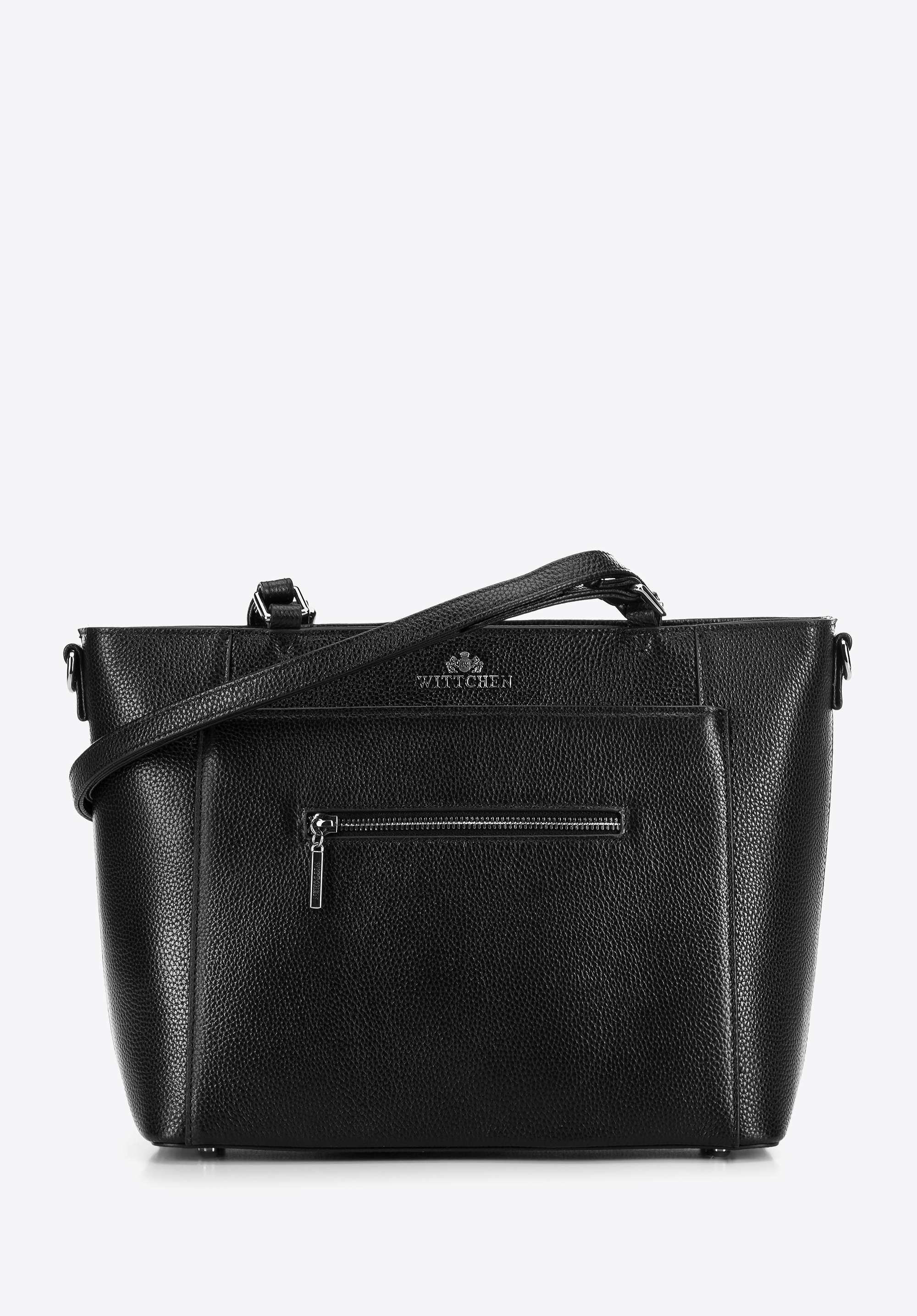 Shopper ze skóry z kieszenią na przodzie czarno - grafitowy