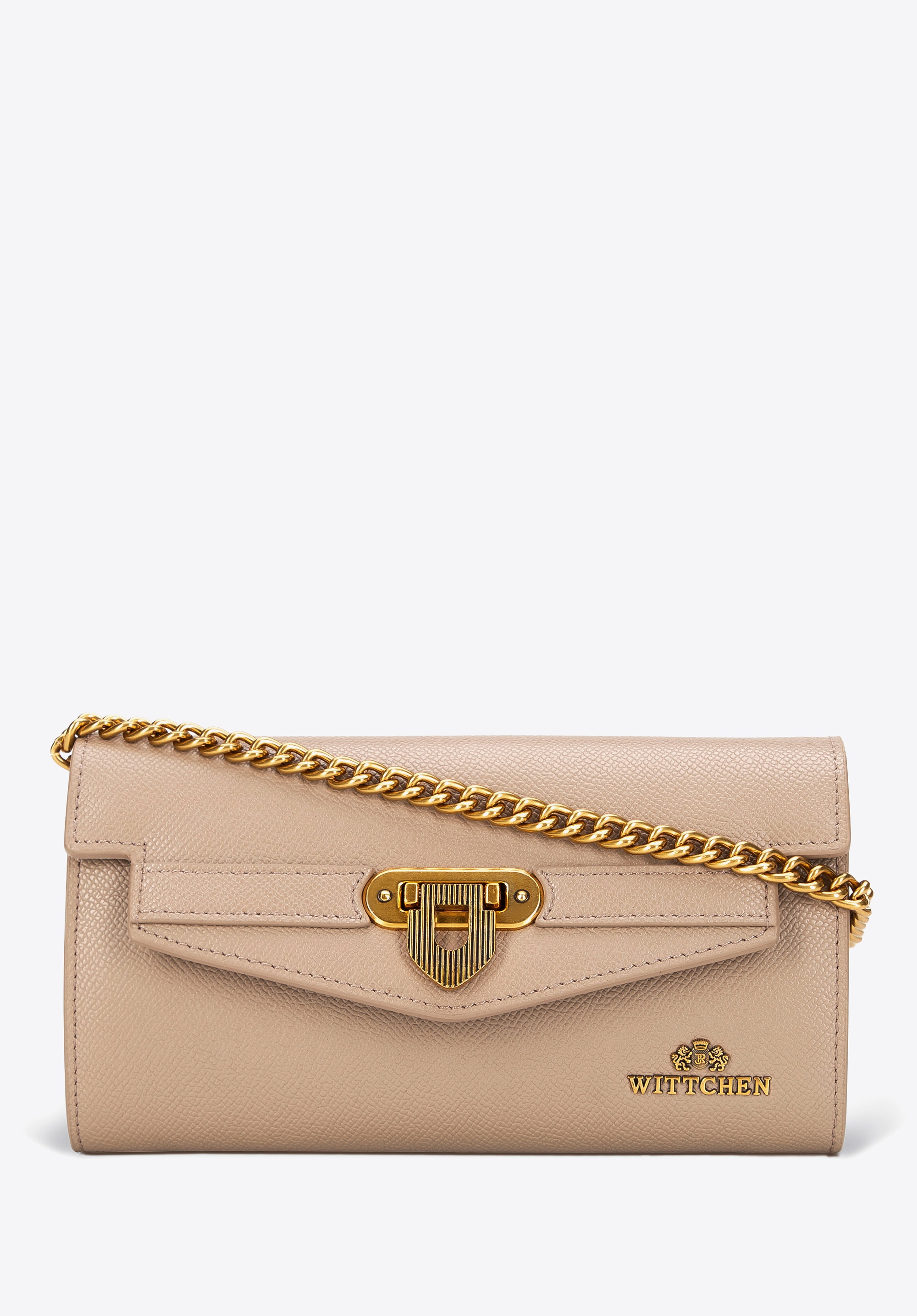 Kopertówka ze skóry naturalnej z łańcuszkiem ciemny beż