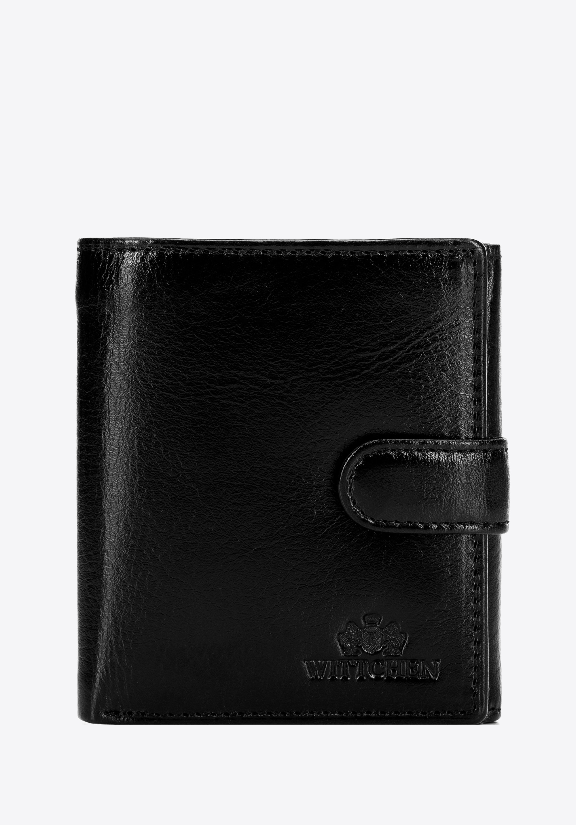 Męski portfel skórzany z zapięciem na pasek z napą czarny