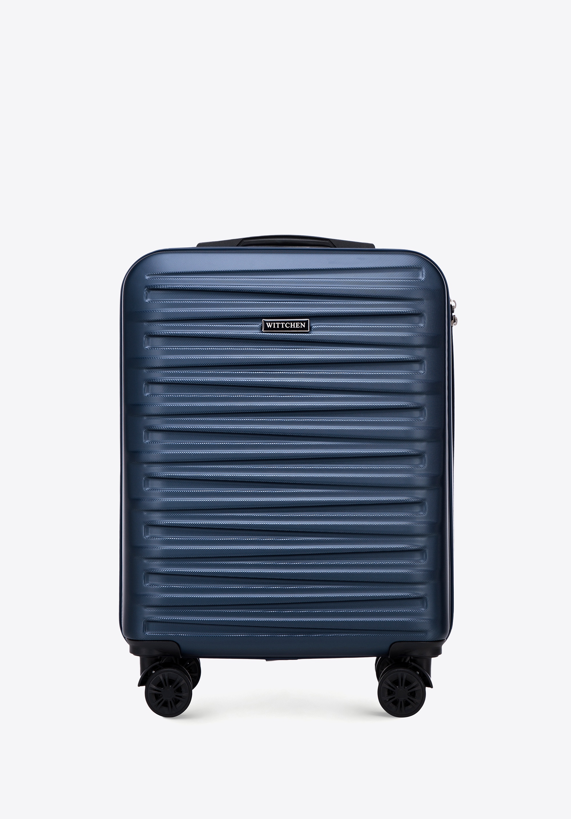 Mała walizka z ABS-u w poziome tłoczenie granatowa