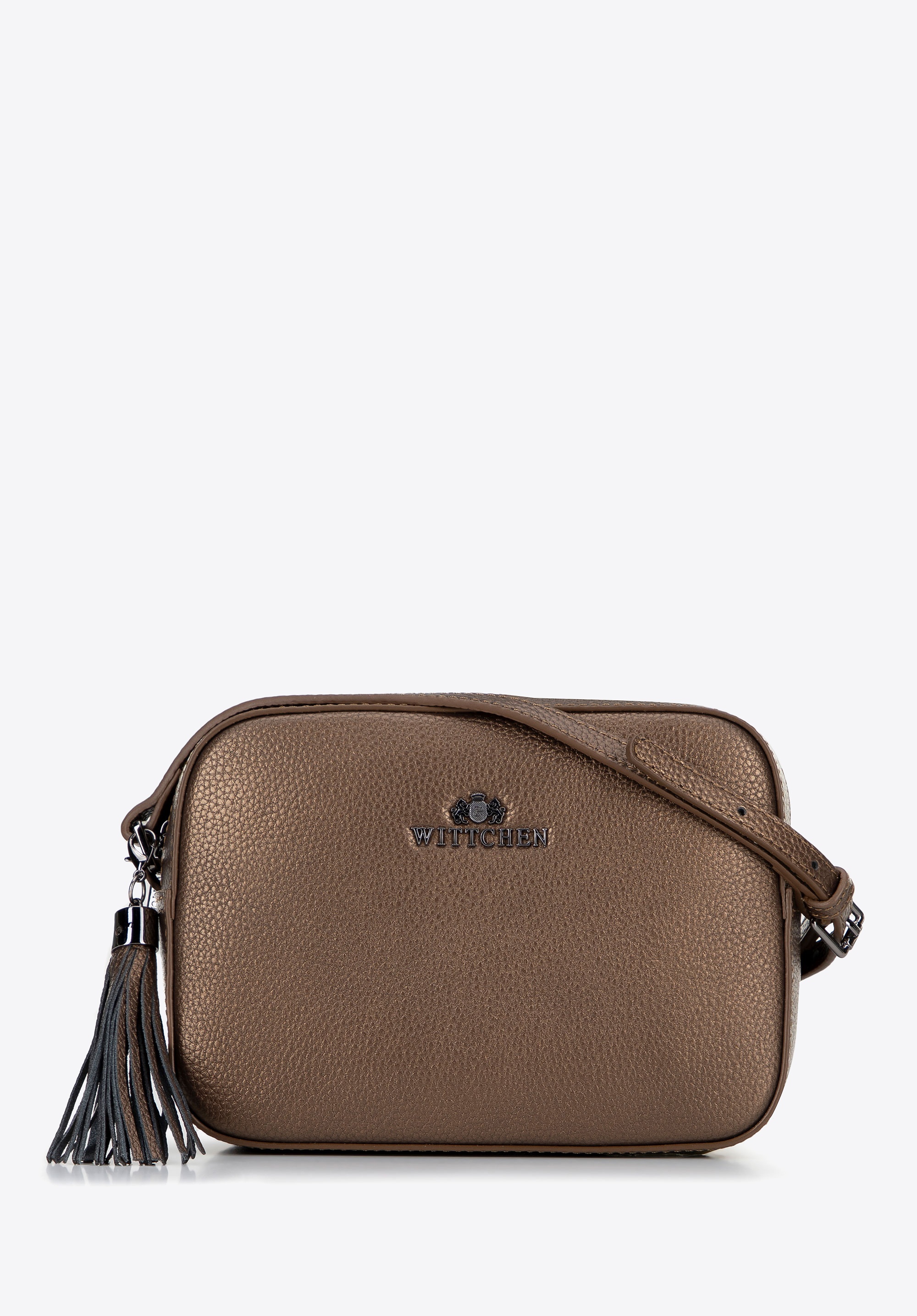 Damska listonoszka skórzana pudełkowa z chwostem złota