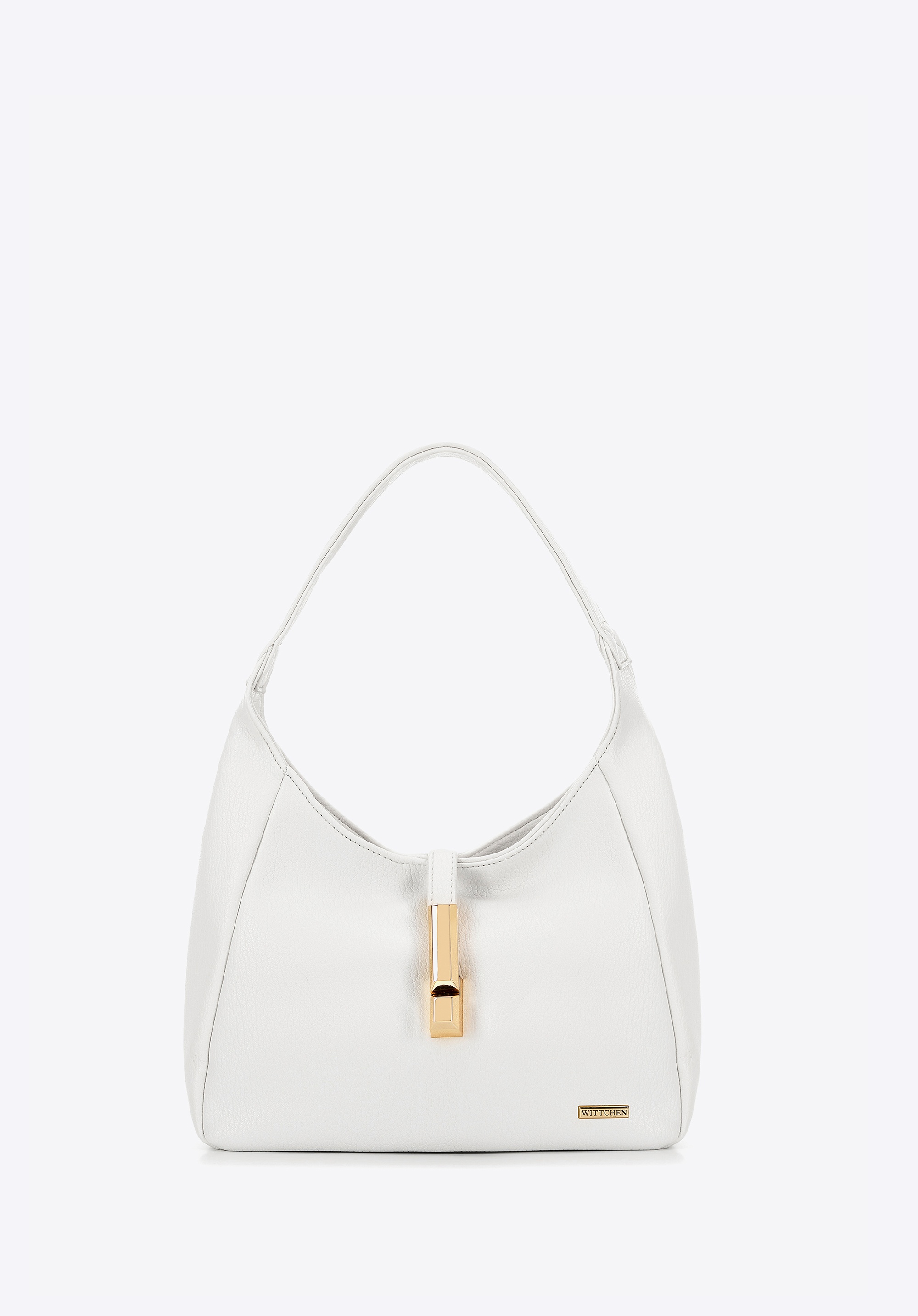 Torebka damska worek z dekoracyjną klamrą na pasku biała